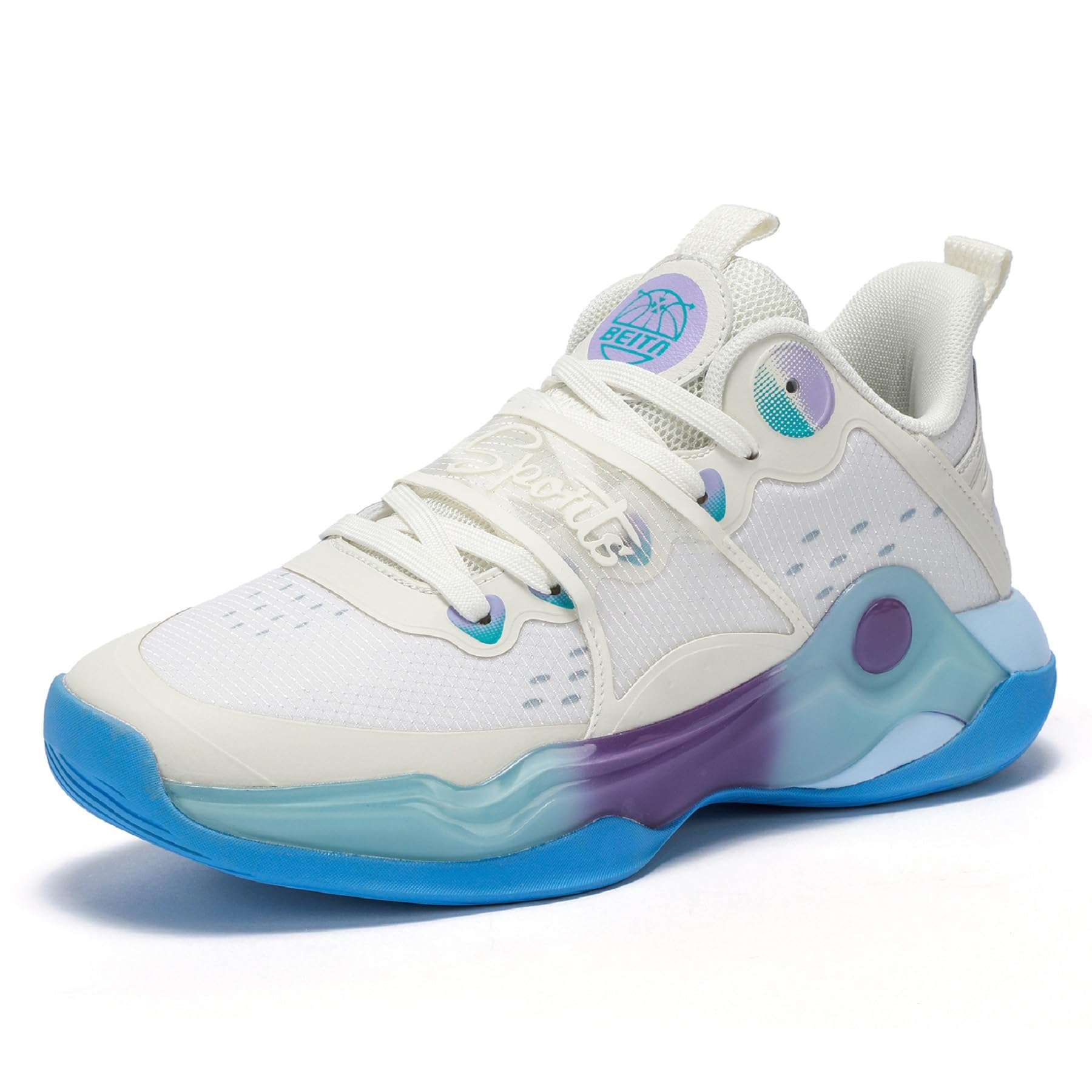 【送料無料】[Beita Sports] スニーカー メンズ バスケットシューズ ジュニア ウォーキングシューズ 疲れにくい ハイカット 幅広 甲高 22.5-29センチ 色：白xブル-青空と雲、サイズ：24.0 cm