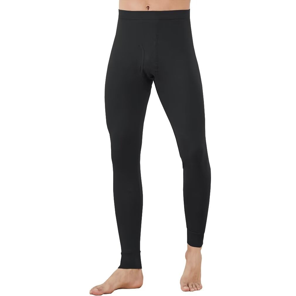 【送料無料】[Running sheep] 防寒タイツ メンズ 前開き あったかインナー 綿 ズボン下 保温 インナーウェア レギンス ステテコ ロング スパッツ 秋冬 色：ブラック、サイズ：XL