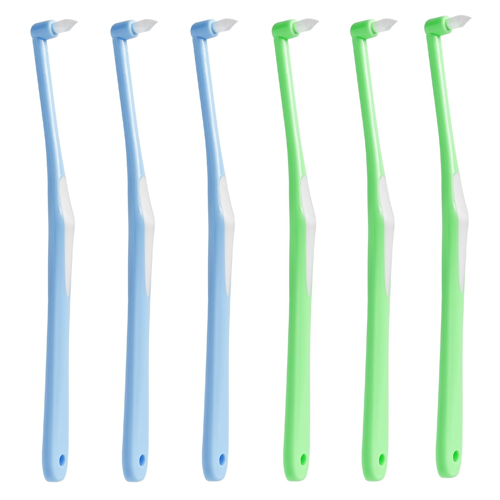 【送料無料】DXTECHPRO ワンタフトブラシ 部分磨き 奥歯用 矯正用 歯間ブラシ 入りやすい 歯間清掃 歯科用 歯ブラシ 色：6本入 2色 (3本ブルー＋3本グリーン)