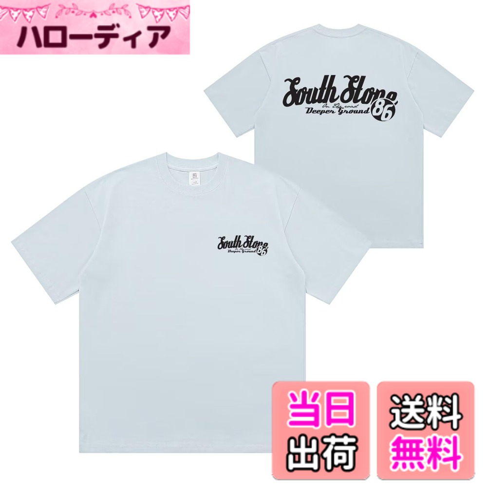 【送料無料】[ORBU] アメカジ tシャツ 半袖 メンズ オリジナル Tシャツ バックプリント柄 スポーツ カットソー 半袖 ゆったり おしゃれ カジュアルウェア 100%綿 吸汗 伸縮 通気性 シンプル 部屋着 男女兼用 春夏服 色：水色、サイズ：L