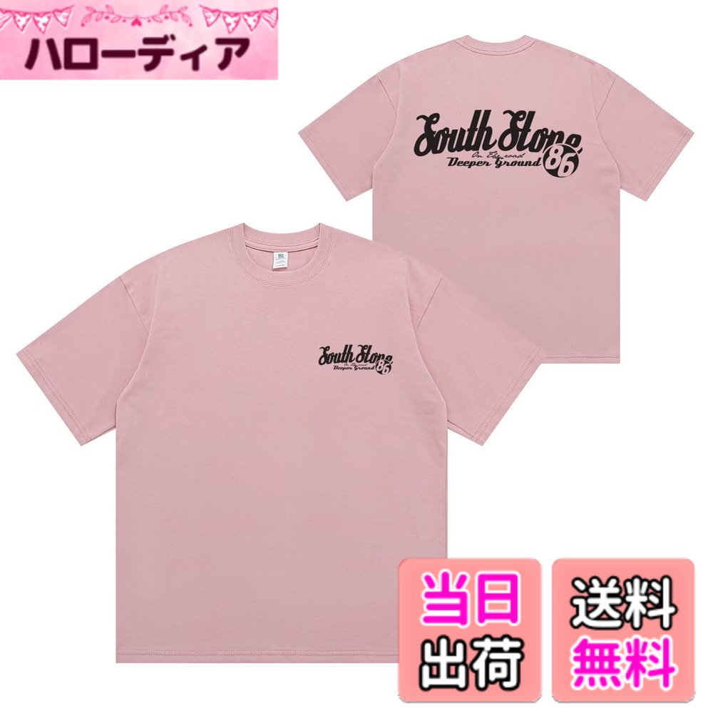 【送料無料】[ORBU] アメカジ tシャツ 半袖 メンズ オリジナル Tシャツ バックプリント柄 スポーツ カットソー 半袖 ゆったり おしゃれ カジュアルウェア 100%綿 吸汗 伸縮 通気性 シンプル 部屋着 男女兼用 春夏服 色：ピンク、サイズ：M