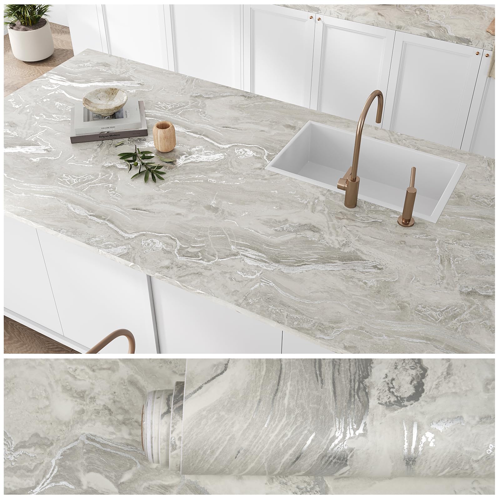 商品情報商品の説明主な仕様 【大理石調リメイクシートの商品情報】：40x300cm　貼り付け説明書付き　柄：つや消しの大理石柄　カラー：グレー、ホワイト、シルバー。素材：高品質PVc（ポリ塩化ビニル）。防水加工がされた表面には、油・水などが...