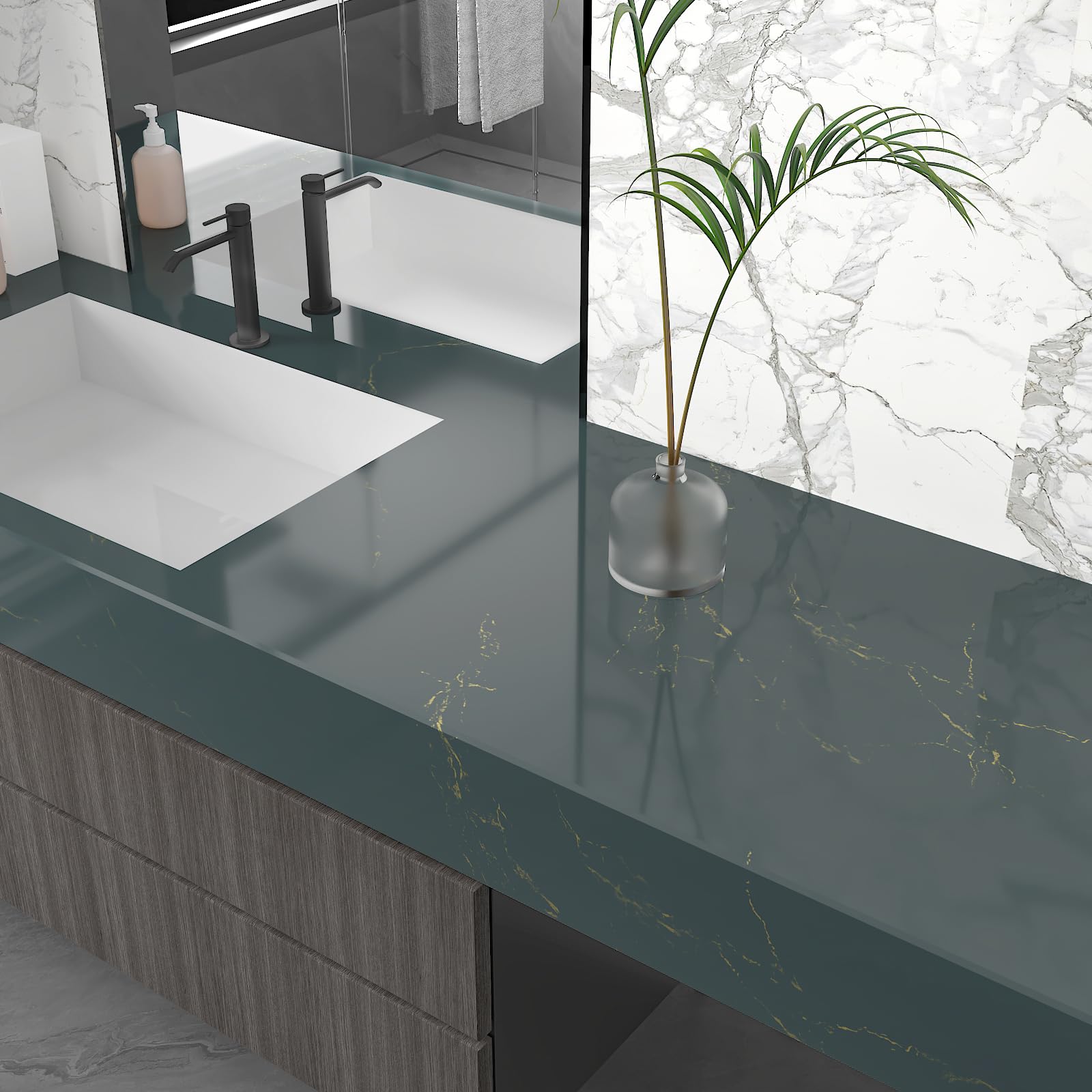 【送料無料】CHIHUT 壁紙シール 大理石調 リメイクシート 30x260cm ネイビー 大理石シート マーブル調 光沢あり はがせる壁紙 防水シート のり付き ふすま紙 壁クロス カッティングシート 家具DIY テーブル 戸棚 キャビネット クローゼッ 色：ネイビー、サイズ：30x260cm