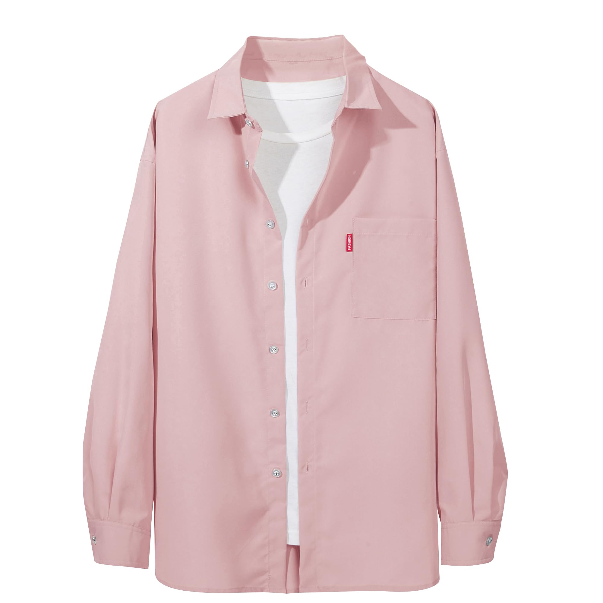 【送料無料】[Metakey] シャツ メンズ 半袖 長袖 カジュアル 夏 薄手 無地 ゆったり おしゃれ 大きいサイズ 人気 春夏秋 対応 色：#124:ピンク、サイズ：2XL