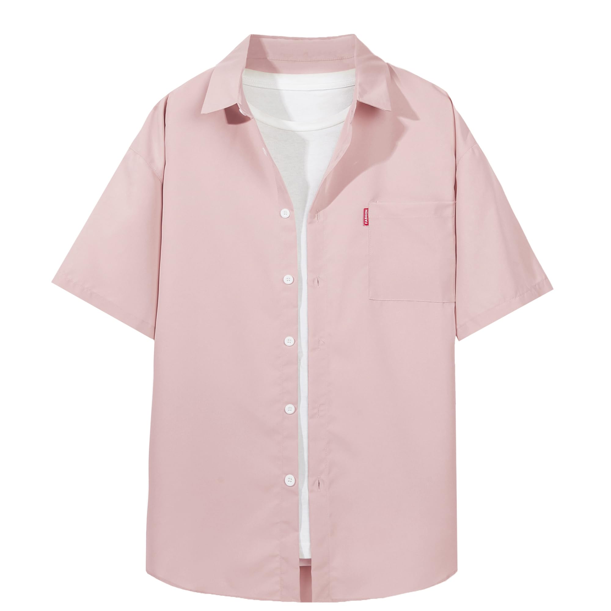 【送料無料】[Metakey] シャツ メンズ 半袖 長袖 カジュアル 夏 薄手 無地 ゆったり おしゃれ 大きいサイズ 人気 春夏秋 対応 色：#116:ピンク、サイズ：2XL