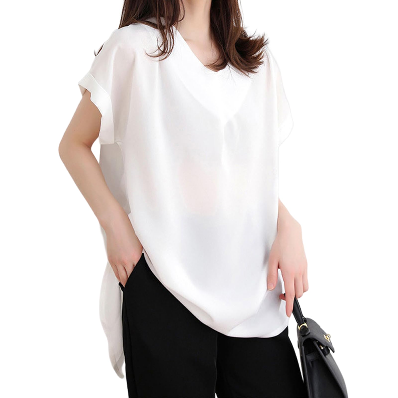 【送料無料】[Guooryvner] グオーリーブナー ブラウス レディース Vネック 大きいサイズ 薄手 半袖tシ..