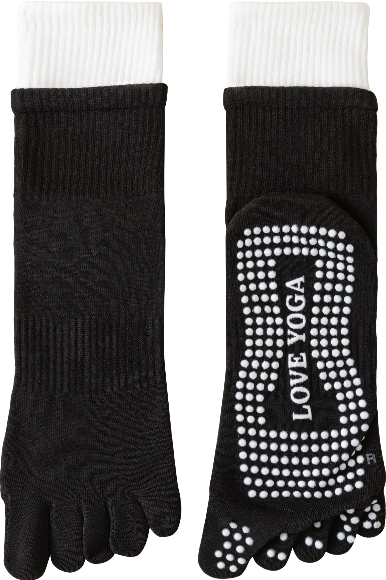 【送料無料】[Monlyu] ヨガソックス 5本指 滑り止め レディース ピラティスソックス ヨガ 靴下 抗菌防臭 ロング ピラティス スポーツ トレーニング グリップ ソックス すべりどめ ウェア 冷房対策 防寒対策 くつした くつ下 色：G.ブラックxホワイト、サイズ：Free Size