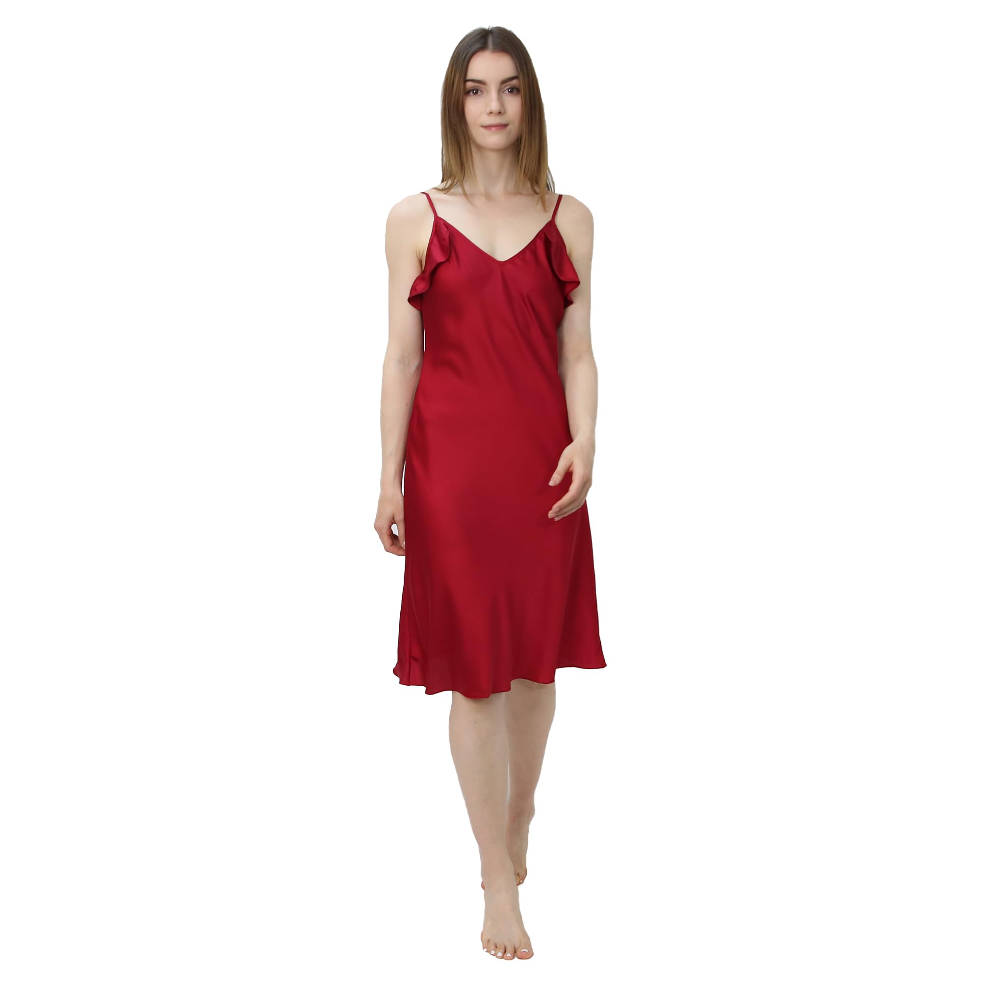 【送料無料】[Rose Halcyon] バスローブレディース キャミソールガウン サテン ランジェリーナイトウェア シルク レディースパジャマ セット 浴衣 部屋着 ルームウェア セクシー 優しい肌触り お風呂上り 色：レッド、サイズ：L