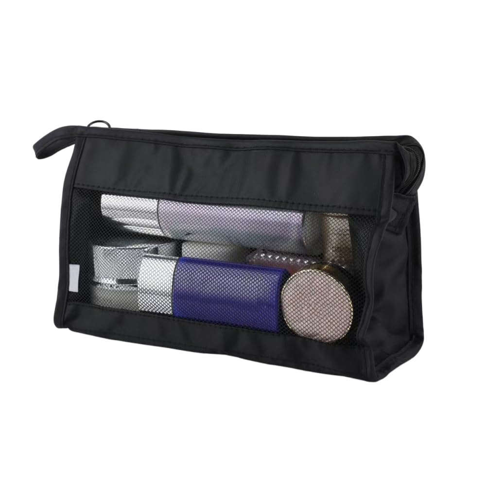 【送料無料】ISHR トラベルポーチ メッシュポーチ 収納ポーチ 小物入れ 洗面用具 折りたたみ 立てたまま収納可能 トイレタリーバッグ 粧ポーチ 旅行用 出張 メイクポーチ 色：ブラック