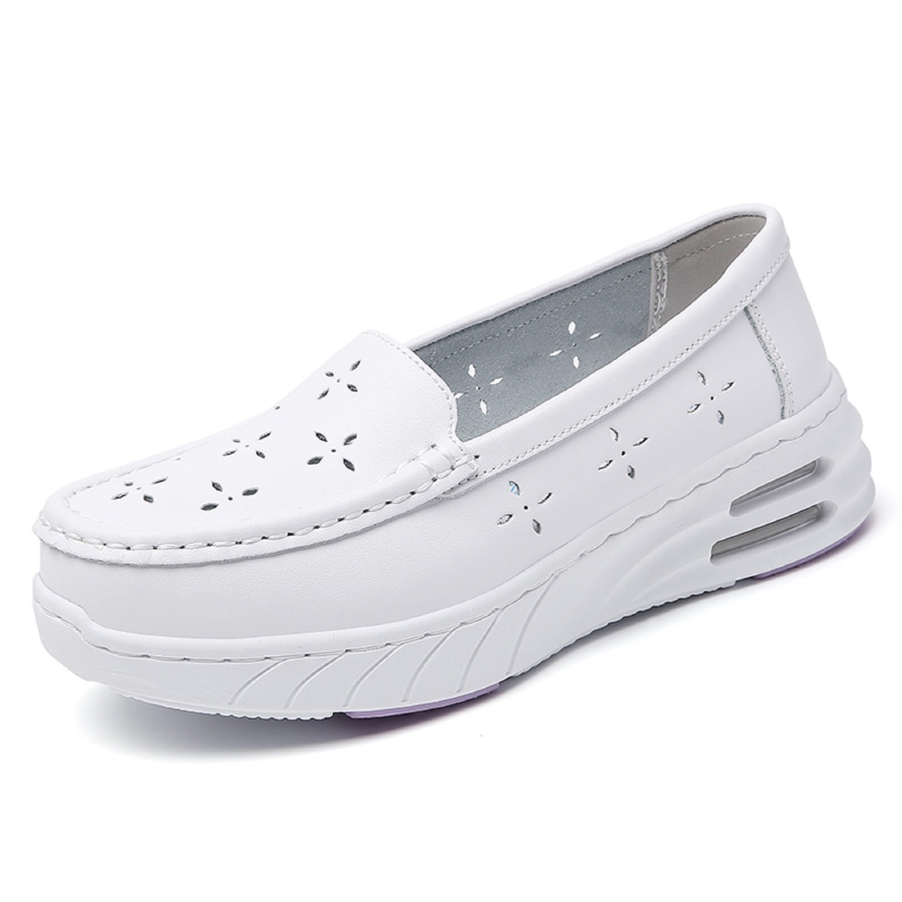 【送料無料】[Beita Sports] 【レザー本革】スニーカー ナースシューズ 立ったまま履ける 2Way仕様 軟かい レディース ウォーキング カジュアルシューズ 学生 ローファー 通気 軽量 防臭 滑にくい 歩きやすい 白 黒 色：白バーブル、サイズ：24.5 cm