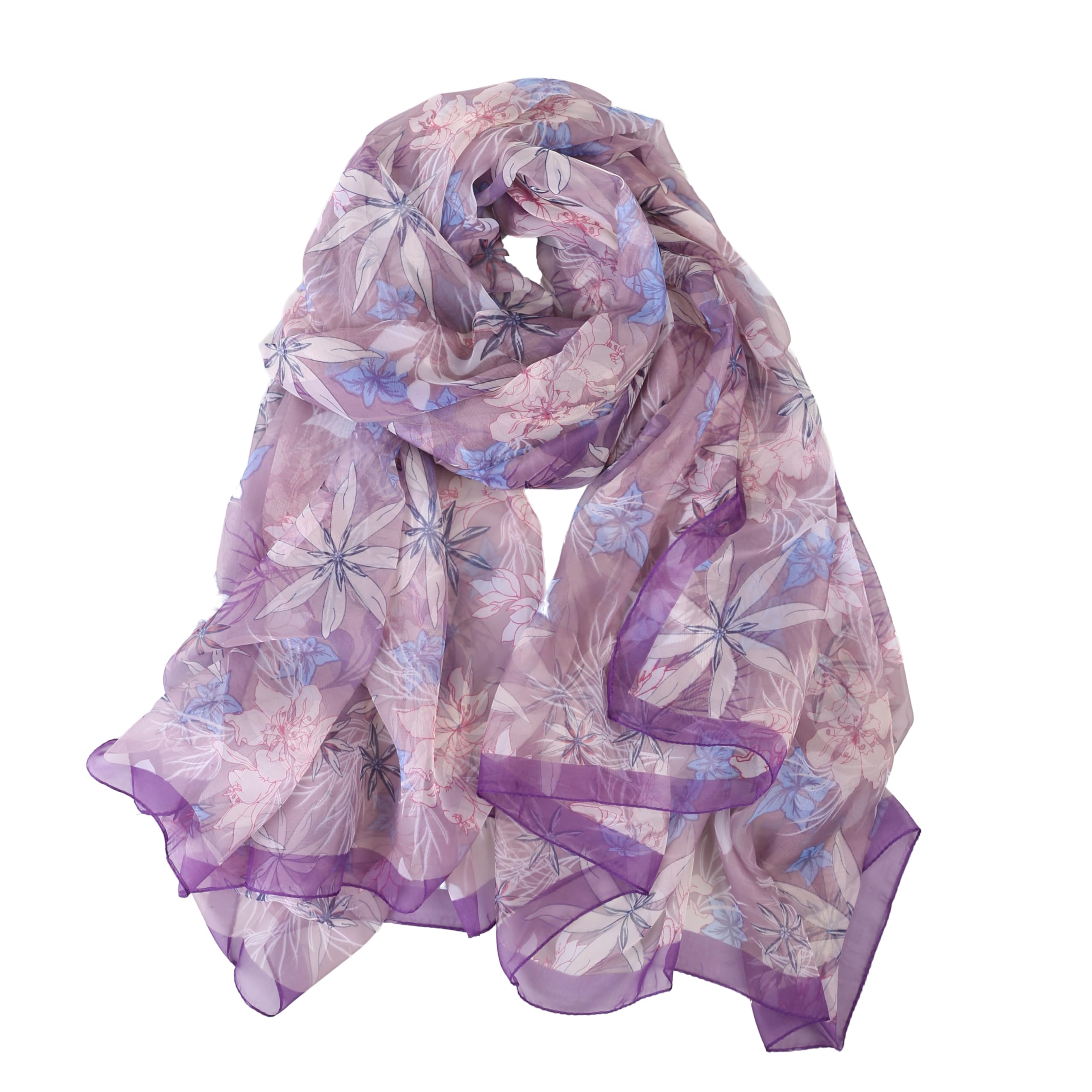 【送料無料】[BRMM MIA] 超薄手 大判ストール スカーフ マフラー ストール 花 ショール 大判ストール シルク レディース 春夏 上品 おしゃれ 海 旅行 日焼け防止 UV対策 色：紫# 2、サイズ：195*85cm