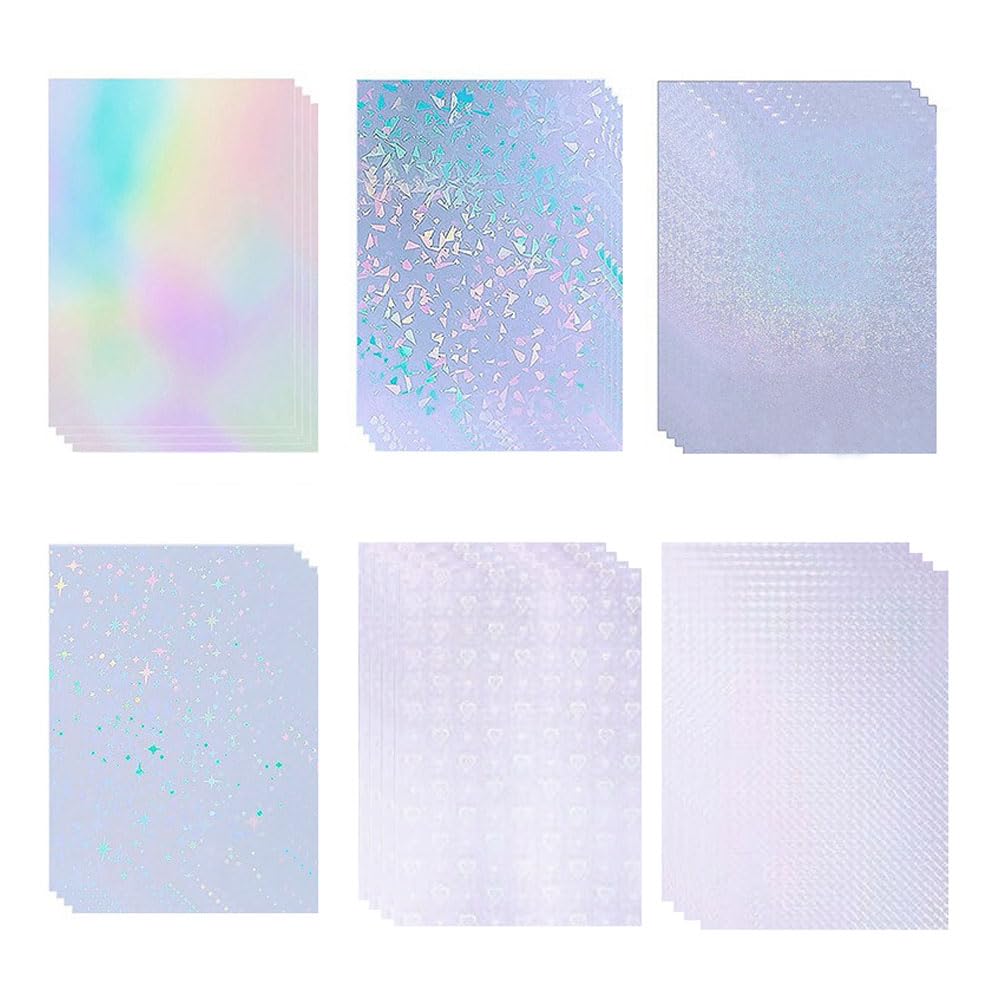 【送料無料】ISHR ホログラムシール 透明 24枚セット A4サイズ 6種類 ホログラフィックステ ...