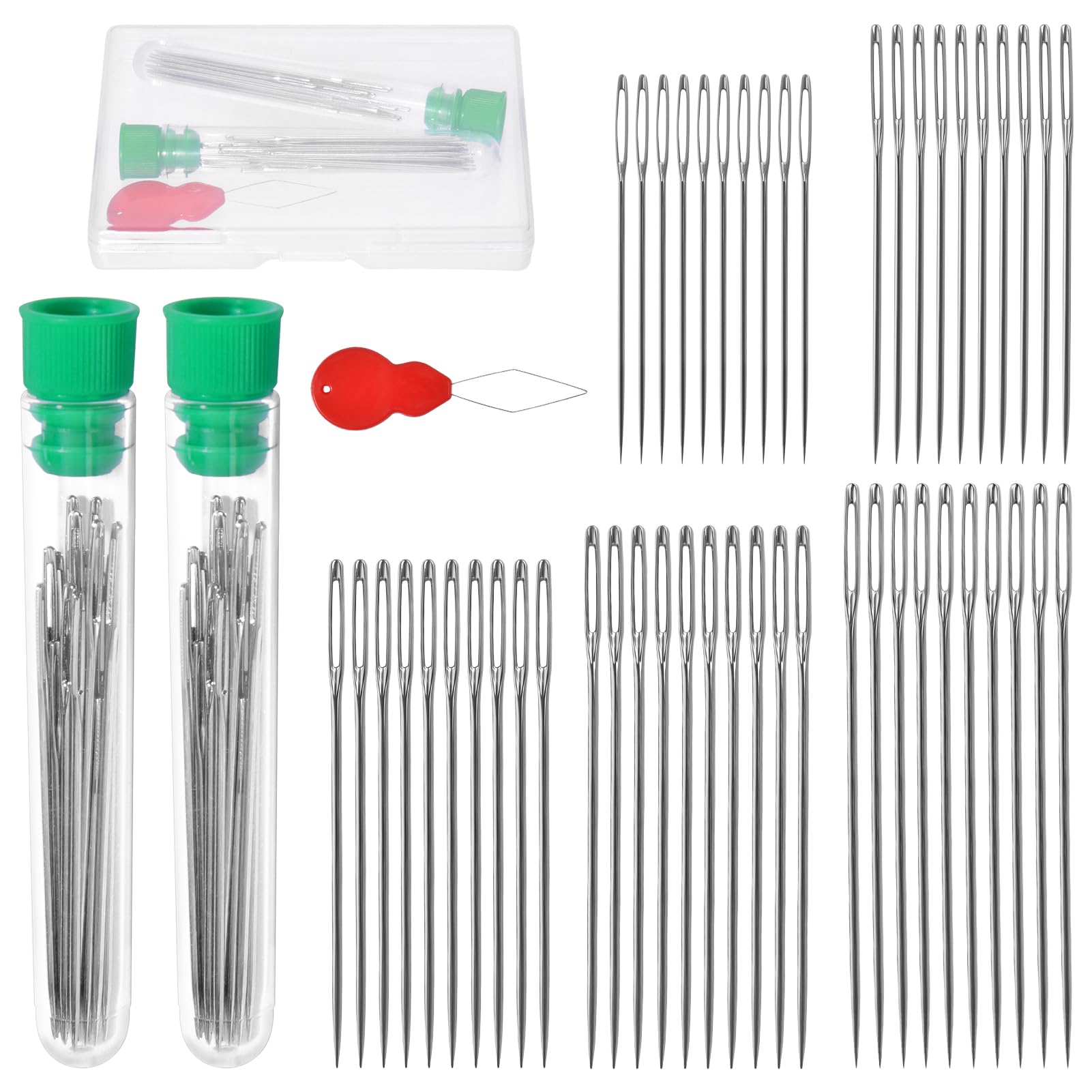 【送料無料】GOLD DEER 手縫い針 丸針 縫い針 50本入り 全10種 大目針 大きな目の鈍い針 大きい針穴 針..