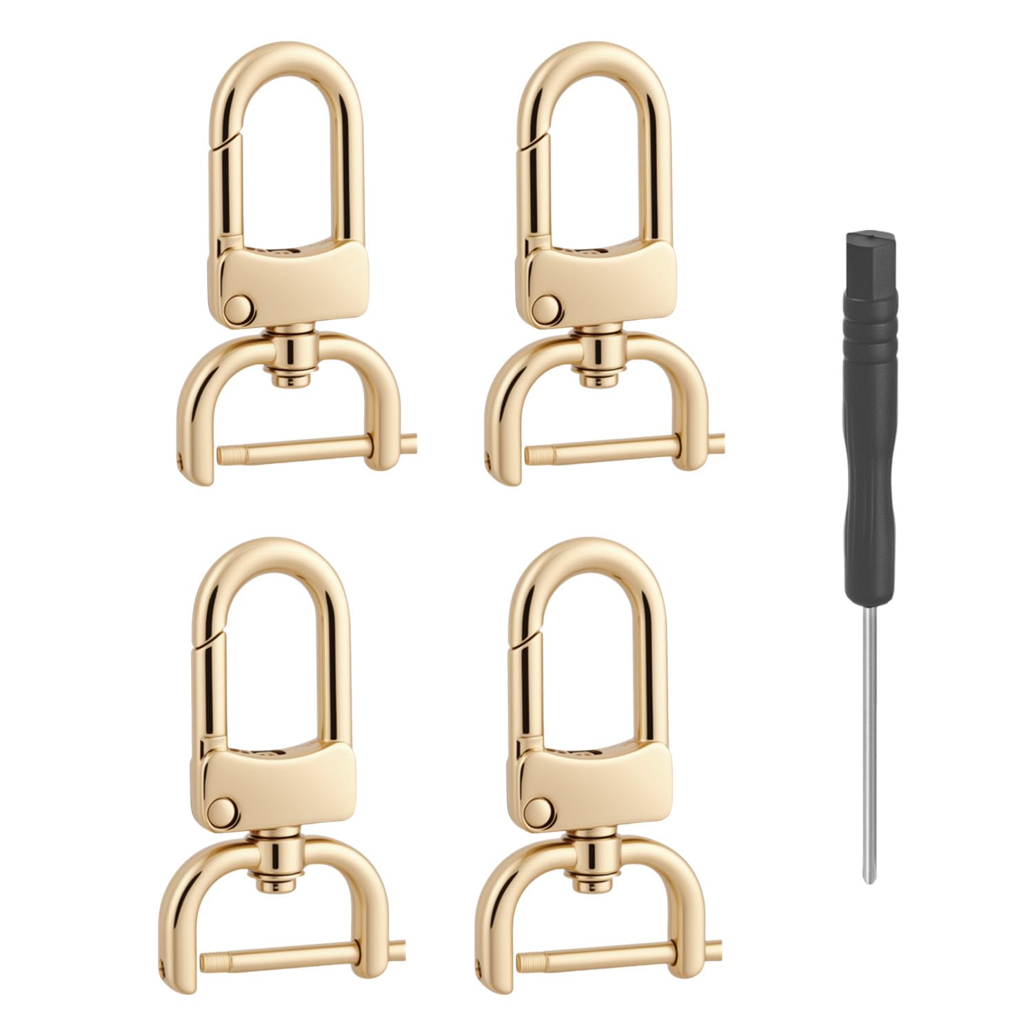【送料無料】4個セット取り外し可能スナップフックスイベルクラスプ ドライバー付き 360°回転 DIY バッグストラップ交換用キット dカン 取り外し簡単 留め具 レザークラフト素材 ハンドメイド 材料 色：シャインゴールド、サイズ：16mm