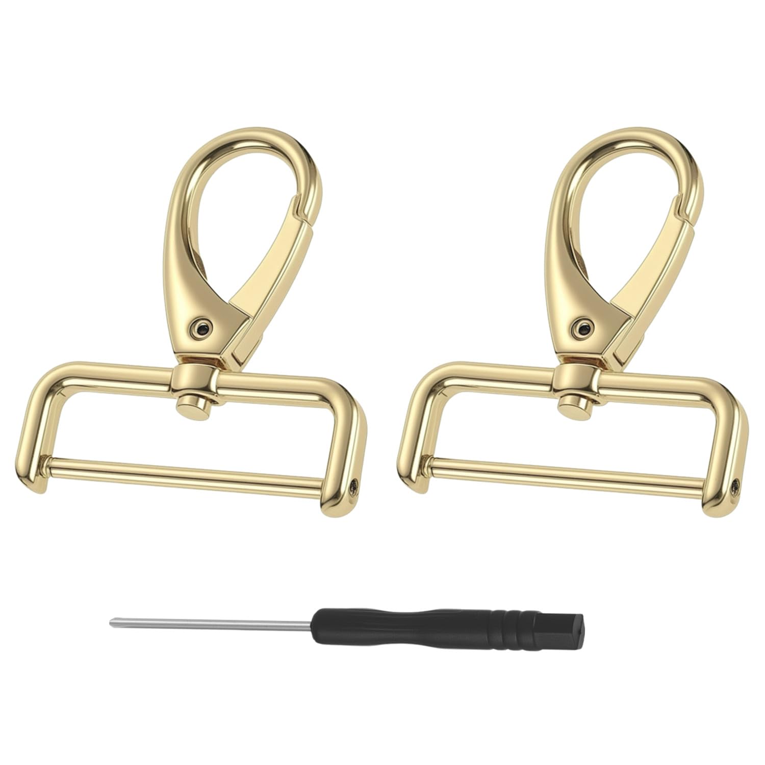 【送料無料】2個セット 取り外し可能 ナスカン ネジ式 ドライバー付き 回転式 バッグ金具 ストラップフック スイベルクラスプ リュック 修理 DIY 手芸 バッグアクセサリー 色：ゴールド、サイズ：38mm