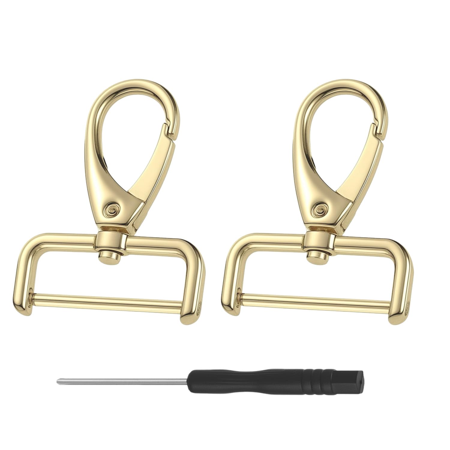 【送料無料】2個セット 取り外し可能 ナスカン ネジ式 ドライバー付き 回転式 バッグ金具 ストラップフック スイベルクラスプ リュック 修理 DIY 手芸 バッグアクセサリー 色：ゴールド、サイズ：32mm