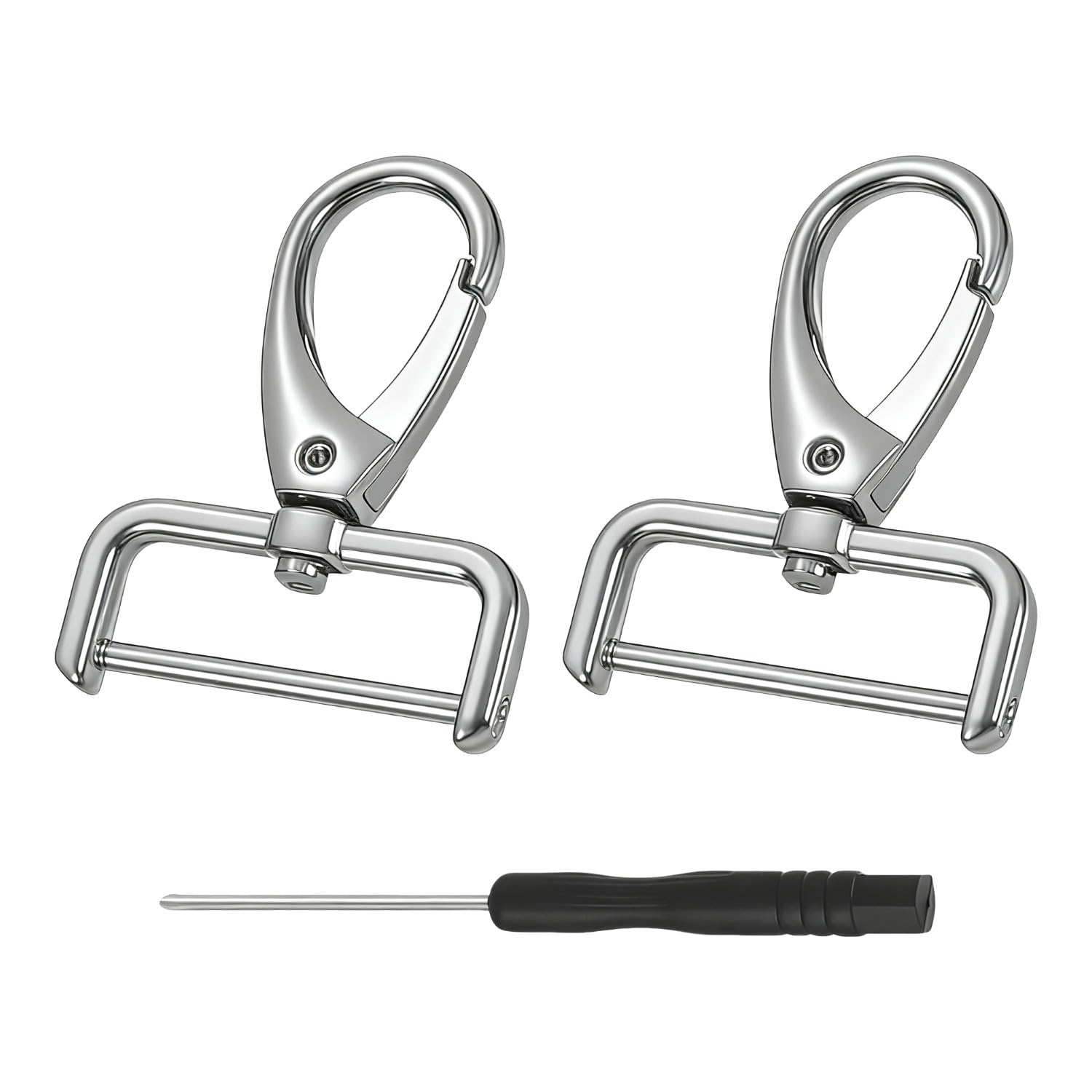 【送料無料】2個セット 取り外し可能 ナスカン ネジ式 ドライバー付き 回転式 バッグ金具 ストラップフック スイベルクラスプ リュック 修理 DIY 手芸 バッグアクセサリー 色：シルバー、サイズ：32mm