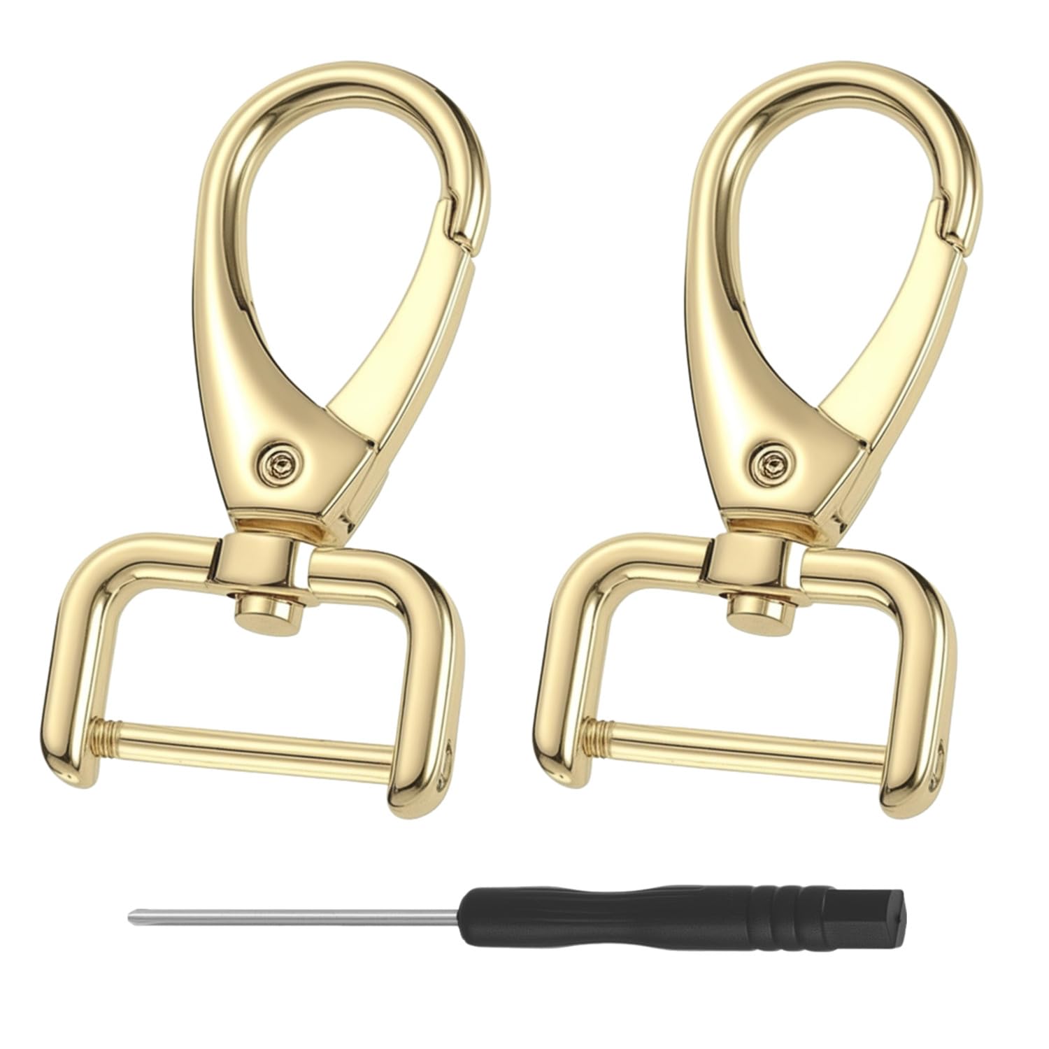 【送料無料】2個セット 取り外し可能 ナスカン ネジ式 ドライバー付き 回転式 バッグ金具 ストラップフック スイベルクラスプ リュック 修理 DIY 手芸 バッグアクセサリー 色：ゴールド、サイズ：19mm