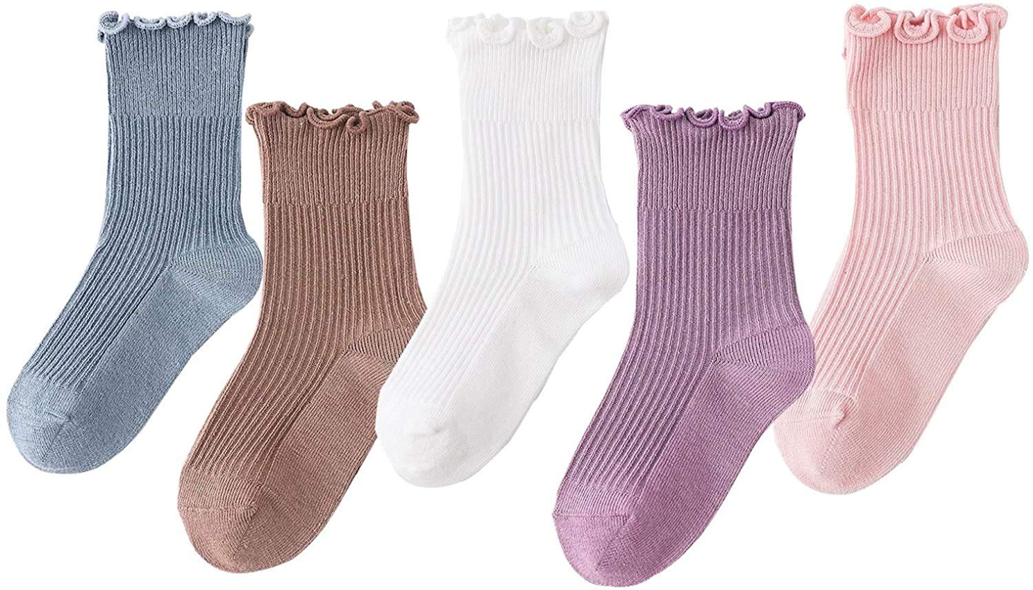 【送料無料】[エイーホ] メロウリブ靴下 女の子 5色セット 足口ゆったり キッズ クルー丈 メロー フリ..