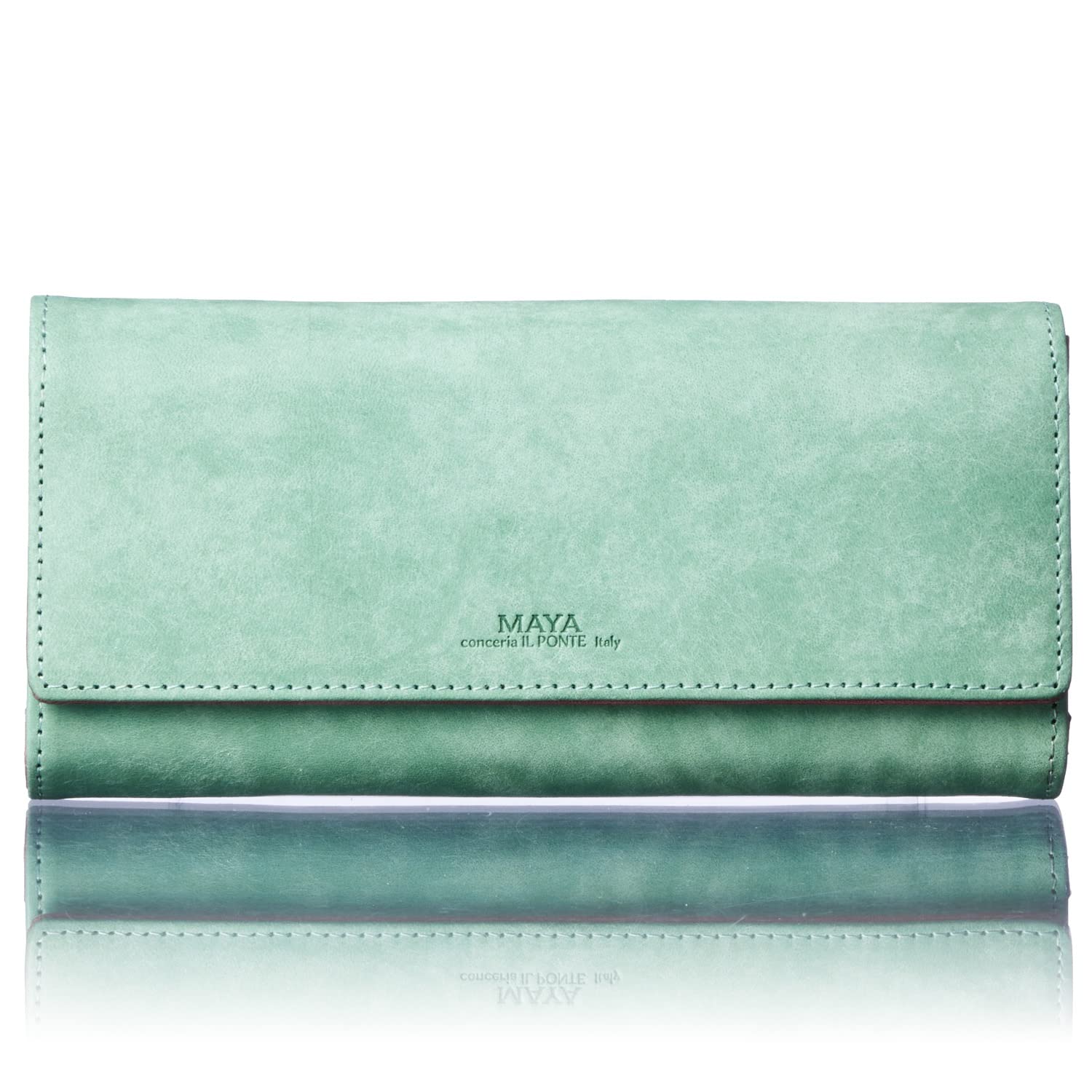 【送料無料】[HENLY COAT] 下町のお 財布 屋さんが作った 使いやすい レディース かぶせ 長財布 アライン Maya イタリア製 牛革 カラーコンビ 縦型 カード40枚収納 取り出しやすい 大型小銭入 母の日 プレゼント ギフト 箱入り 色：Green
