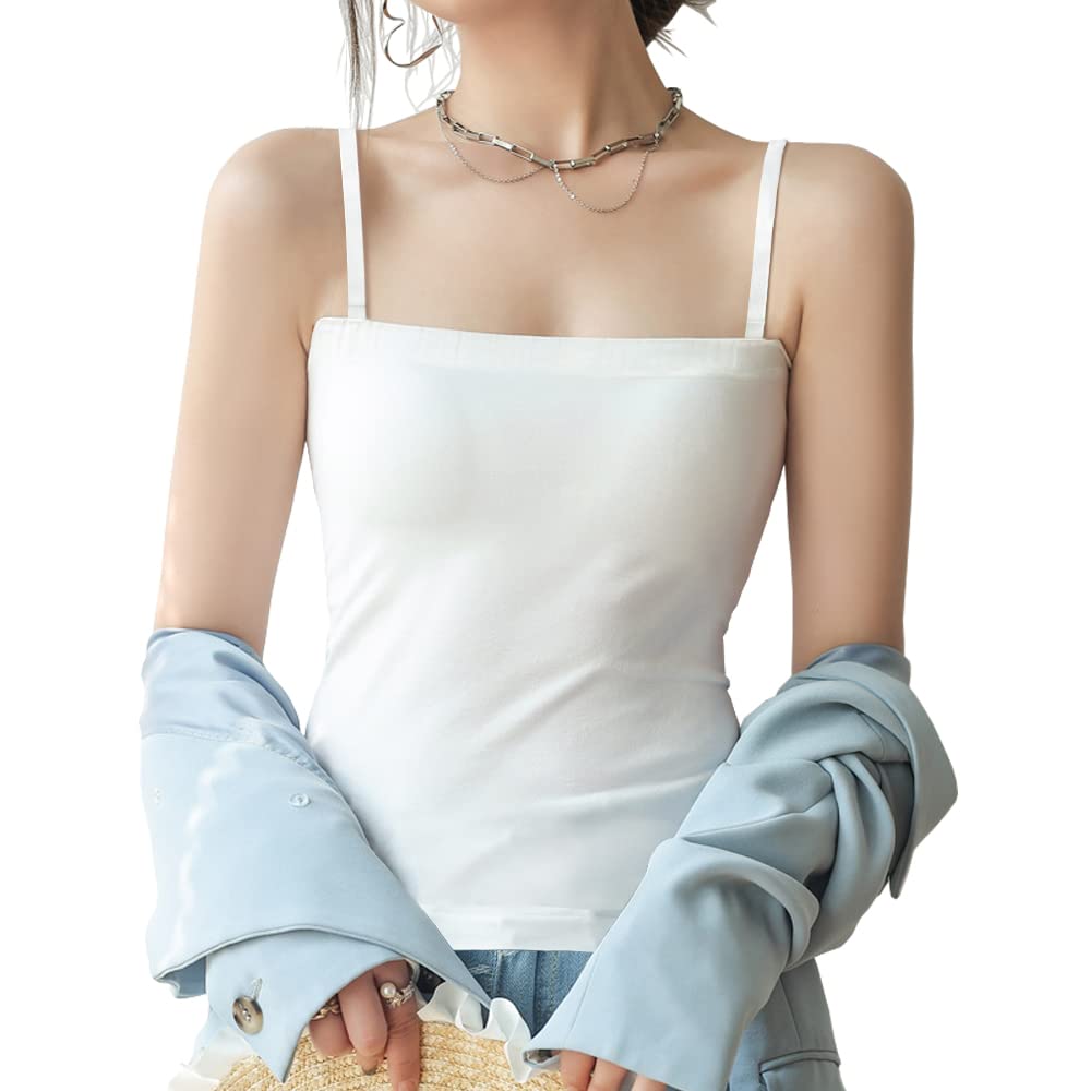 【送料無料】[Reyika] カップ付きキャミソール レディース チューブトップ ストラップ取り外し可能 柔らかい 快適 肌優しい キャミソール インナー トップス 色：ホワイト、サイズ：S