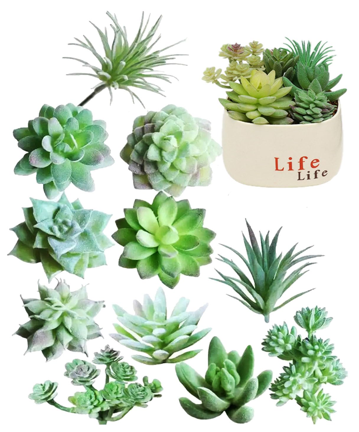 【送料無料】S.fields.inc 人工多肉植物セット 造花 ミニ 人工観葉植物 フェイクグリーン サボテン 鉢無し 偽物植物 色：グリーン、サイズ：Sパック