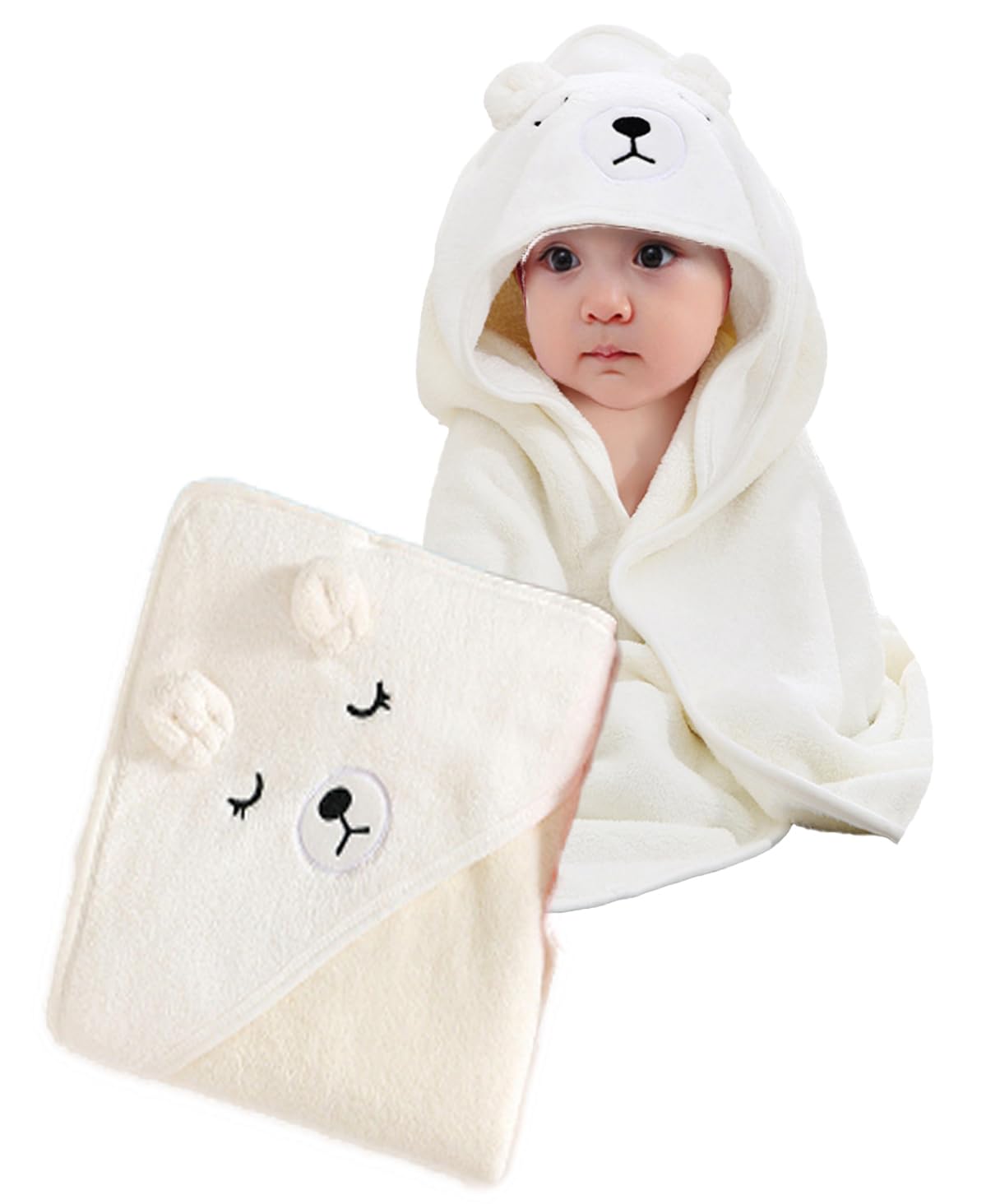 【送料無料】[miaotti] ベビーバスタオル フード付き ベビー用バスローブ バスポンチョ 赤ちゃん 湯上がりタオル ポリエステル 色：ホワイト,クマ、サイズ：Free Size