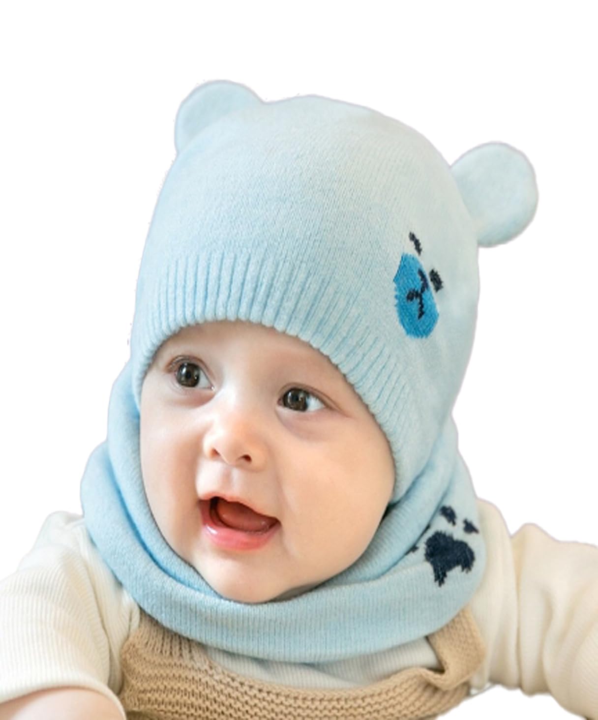 【送料無料】[miaotti] ベビーニット帽子 ネックウォーマー 2点セット 赤ちゃん 新生児 冬 耳付き 0-2..
