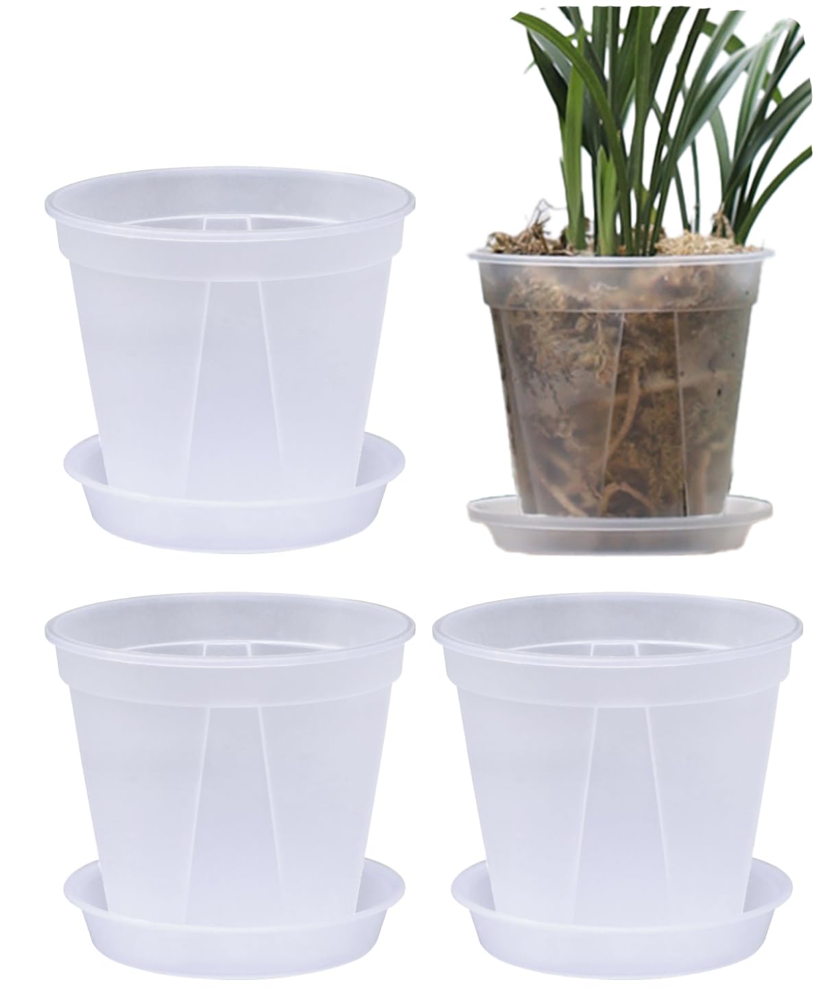 【送料無料】S.fields.inc スリット鉢 植木鉢 透明 プラスチック 底皿付き 4個セット 観葉植物 オーキ..