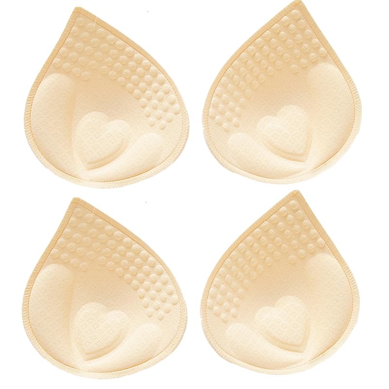 【送料無料】2ペア4枚 ブラパッド 胸パッド パッド ブラ カップ取り外し エッジロックカップUP 蒸れない 極厚ブラパッド 縁処理 型崩れしにくい ブラジャー レディース 型崩れしにくい 薄い 通気性 ブラキャミ 付け替え ノンワイヤー パット 色：ベージュ、サイズ：L