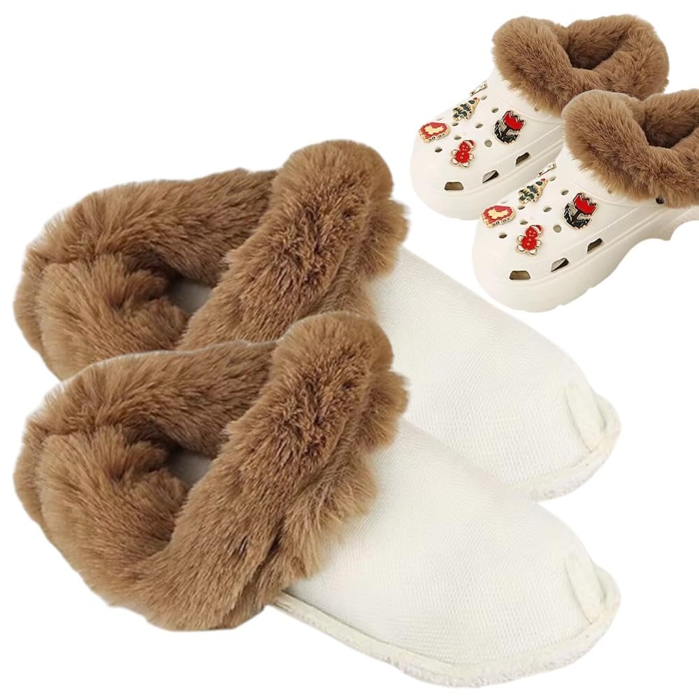 【送料無料】ファー インソール クロックス 用 もこもこ 毛皮 暖かい 冬 シューチャーム 靴 アクセサリー ジビッツ 可愛い サンダル ファンシー かわいい 韓国 クロックスライナー 中敷き 色：ベージュ、サイズ：23.0cm(36-37)