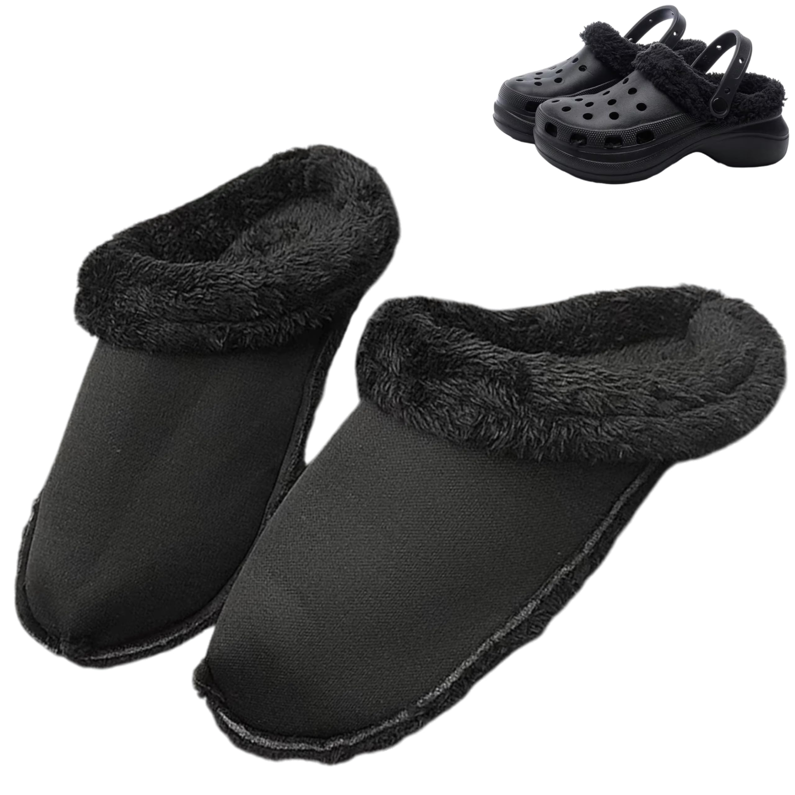 【送料無料】[grandslamEX] ファー インソール クロックス 用 もこもこ 毛皮 暖かい 冬 シューチャーム 靴 アクセサリー ジビッツ 可愛い サンダル ファンシー かわいい 韓国 クロックスライナー 中敷き 色：ブラック、サイズ：S
