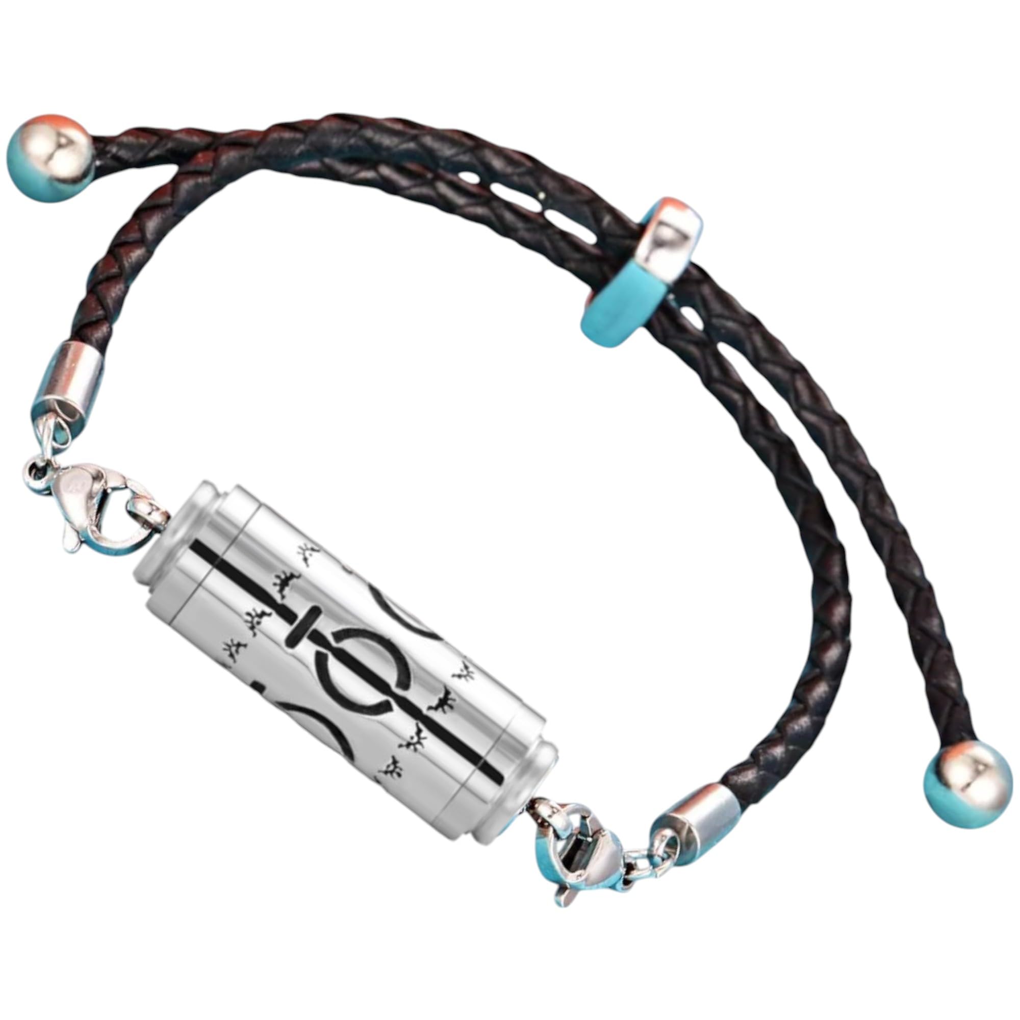 【送料無料】[GrandslamEX] シリンダー ステンレス 合金 アロマ ブレスレット ブレスレッド バングル 透かし彫り ネジ式 フレグランス 香水 色：パターン3・レザー、サイズ：Free