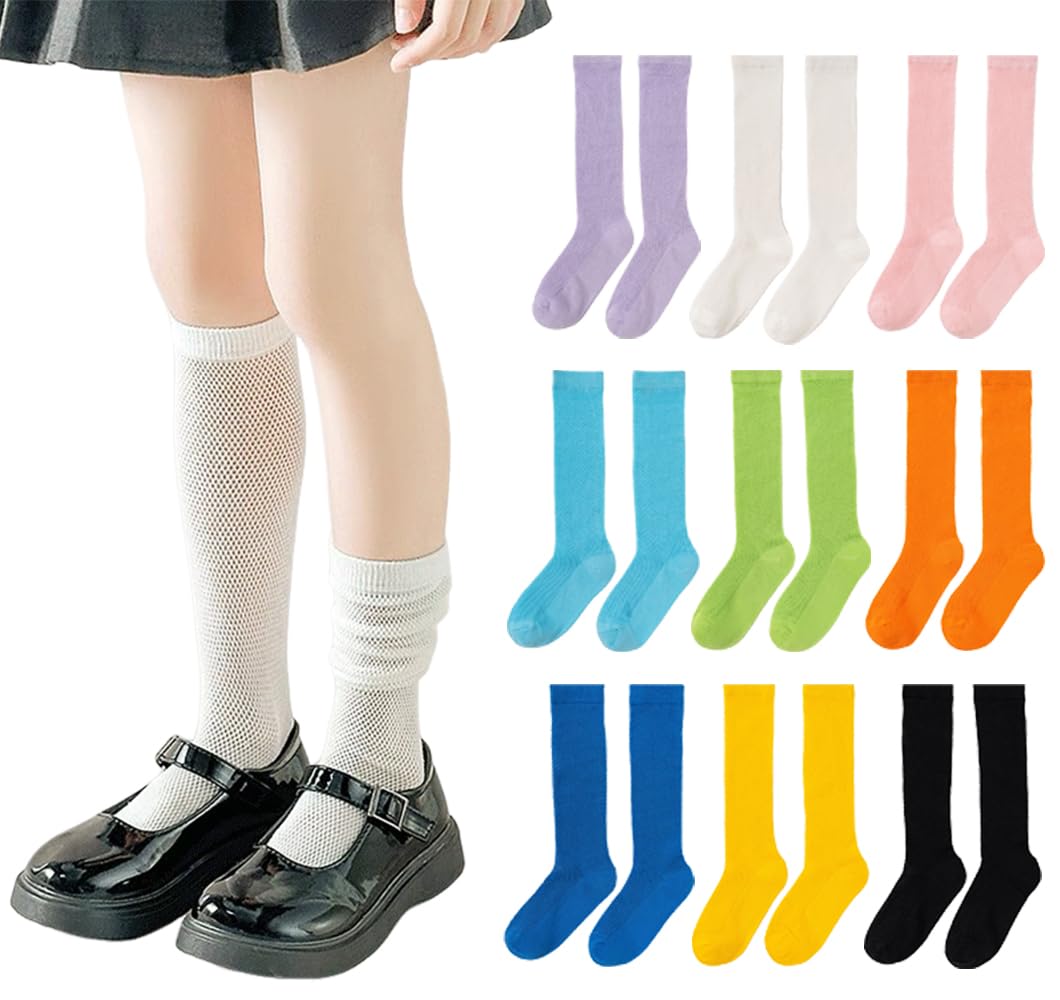 【送料無料】[ZGKULAEAOW] ハイソックス キッズ 超薄型 女の子 男の子 カラフル ルーズソックス 子供靴下 メッシュ 虫よけ 無地 シンプル 色：紫＆ピンク＆白、サイズ：20.0-22.0 cm