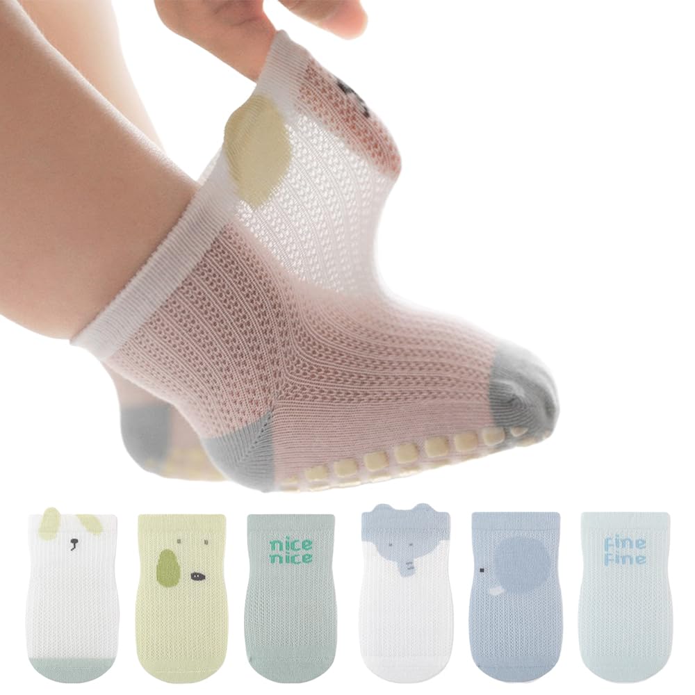 【送料無料】[ZGKULAEAOW] 靴下 ベビー メッシュ 滑り止め付き 転倒防止 薄手 新生児 ベビーソックス 3..