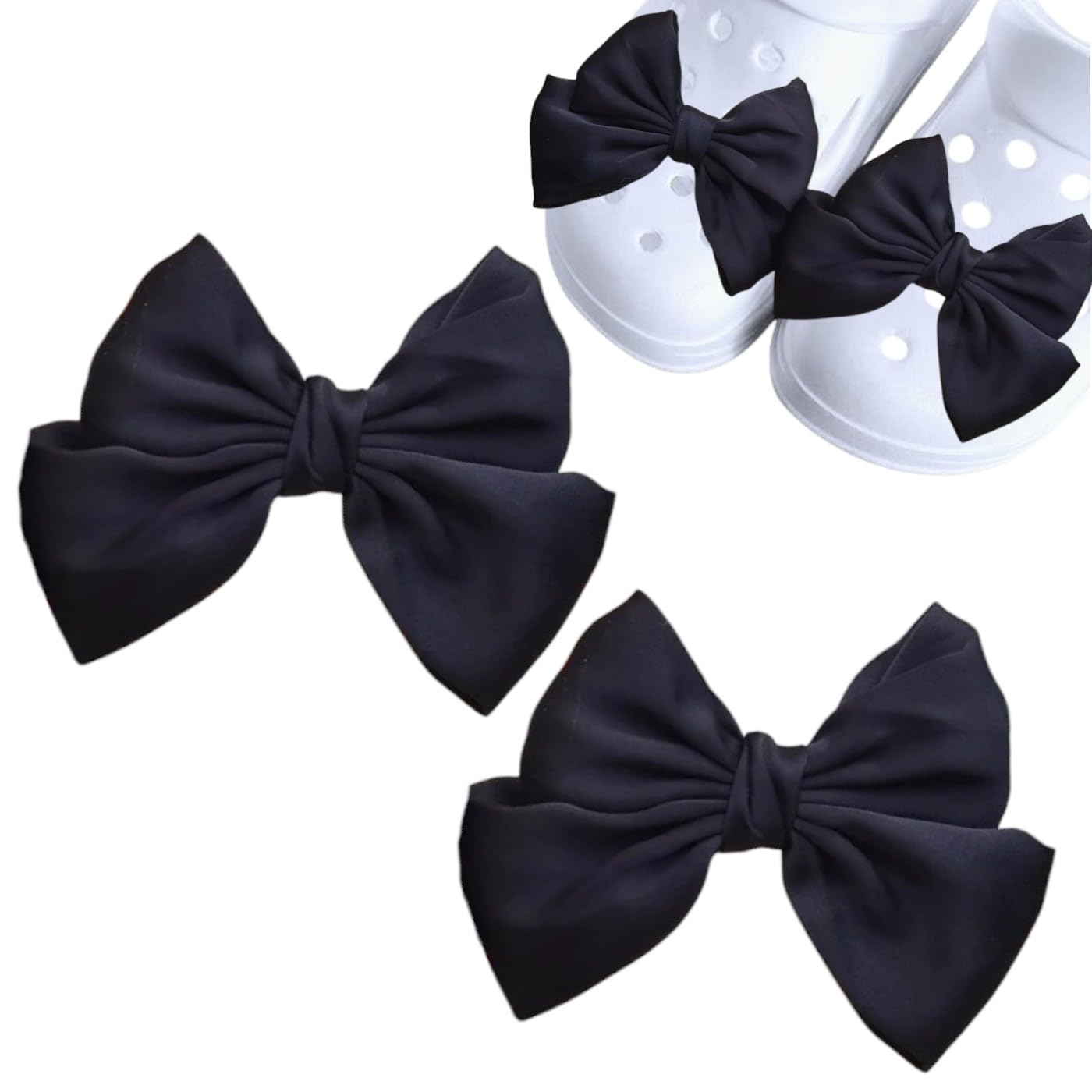 【送料無料】リボン 2個 クロックス ジビッツ シューチャーム クロッグアクセサリー ファッション シューズ チャーム カスタム DIY サンダル デコレーション レディース ガールズ 色：ブラック、サイズ：FREE