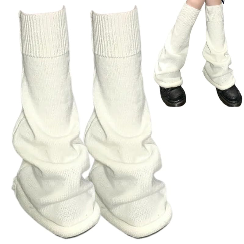 【送料無料】[GrandslamEX] レッグウォーマー ルーズソックス 防寒 可愛い 靴下 年間 通年 カフスカバー レディース 暖かい 厚手 制服 ソックス 足首ウォーマー 人気 学生 白 色：ホワイト、サイズ：Free Size