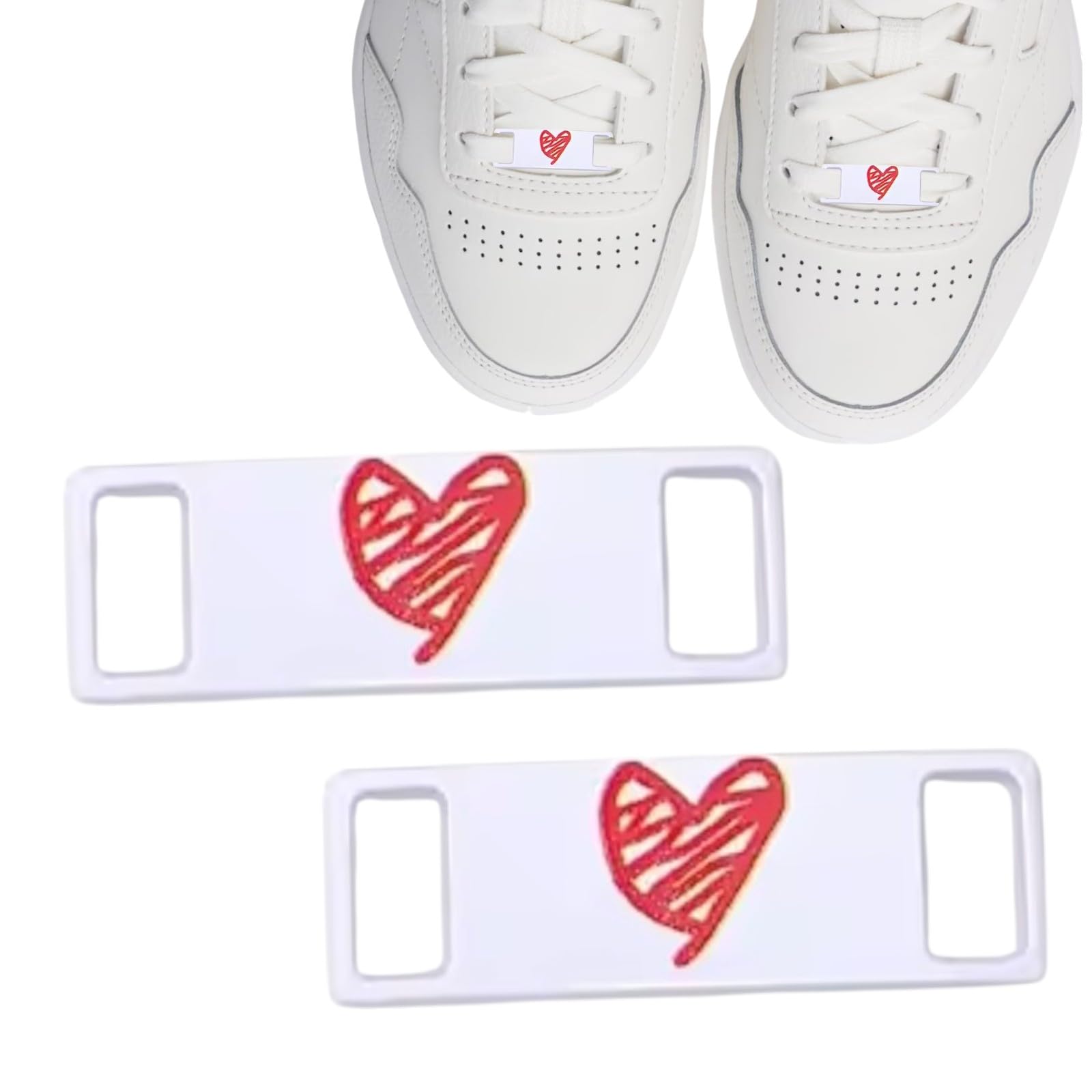 【送料無料】[GrandslamEX] ワンポイント モチーフ シューレース シンプル デュプレ2点セット 靴紐 靴ひも 平型 平ひも おしゃれ 幅8mm 2足 アクセサリー シューアクセスニーカー パーツ 装飾 靴 飾り 色：ハートホワイト2