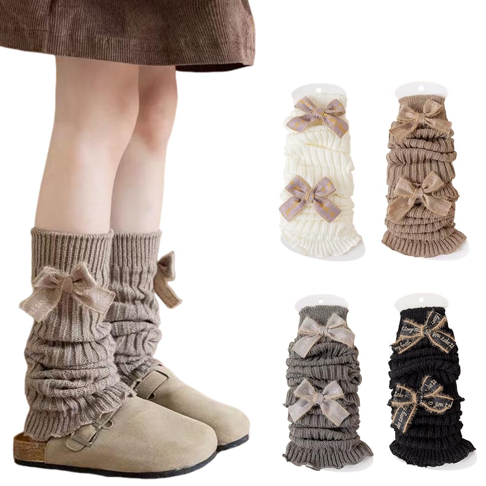 【送料無料】[ZGKULAEAOW] レッグウォーマー キッズ 2足セット 大きめなリボン ルーズソックス子供 女の子 冷え対策 派手 ダンス衣装 暖かい 秋冬 色：白2足、サイズ：40cm
