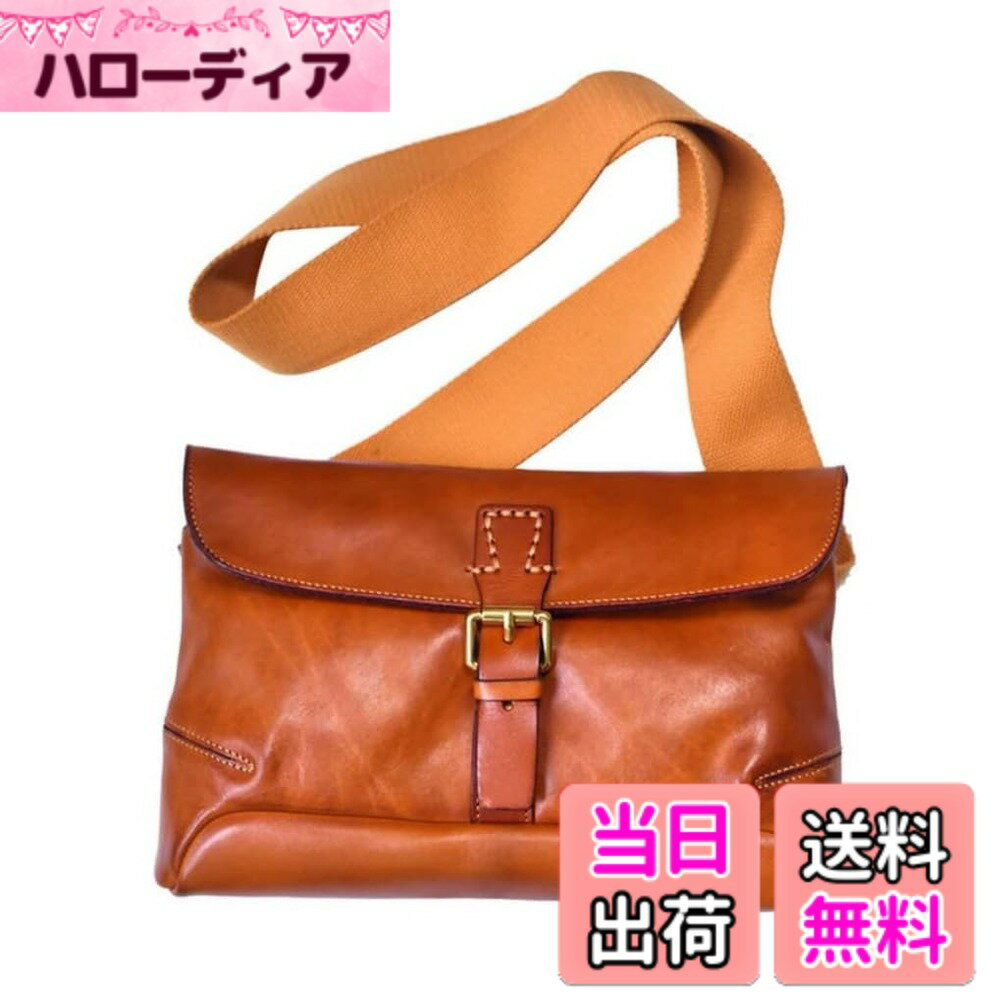 【送料無料】[NICE SELECTION] ミニショルダーバッグ サコッシュ スマホショルダーバッグ メンズ 本革 レザー 無地 小さめ 薄型 コンパクト シンプル 2WAY 3WAY 色：オレンジ、サイズ：REGULAR