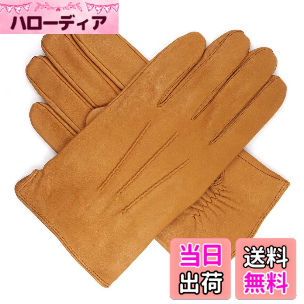 【送料無料】[Harssidanzar] メンズ ラグジュアリー イタリア製 羊革 レザー手袋 シープスキン カシミア縫製 暖対応 運転 男性用 色：タン(100％カシミア裏地)、サイズ：XL