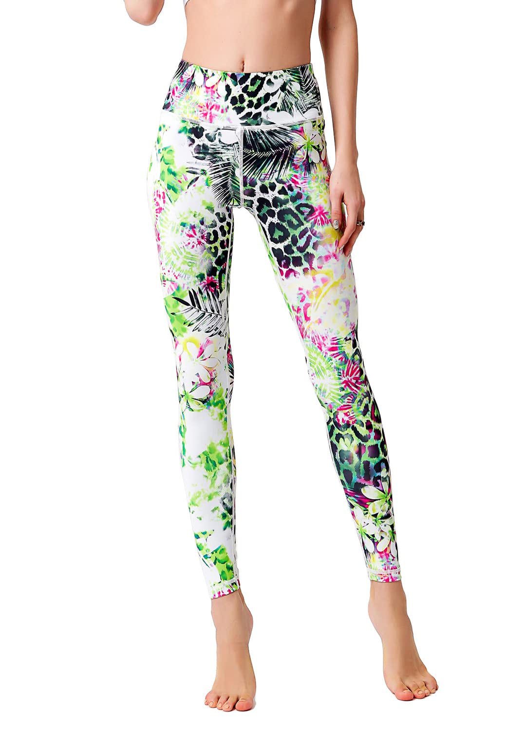 【送料無料】[アシュレイ] ヨガウェア レディース レギンス 吸汗速乾 ストレッチ 9分丈 スポーツタイツ ロング 柄 パンツ (04#) 色：YG276、サイズ：M