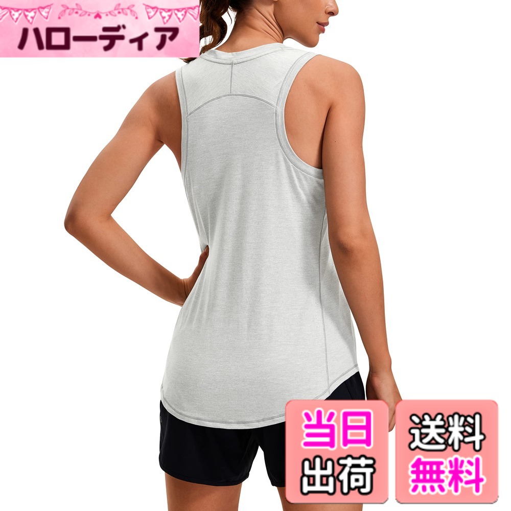 【送料無料】[CRZ YOGA] タンクトップ スポーツウェア トップス レディース ノースリーブ ハイネック レーサーバック 吸湿 速乾 軽量 スポーツ ランニング ヨガ 色：シルバーミスト、サイズ：2XL Regular