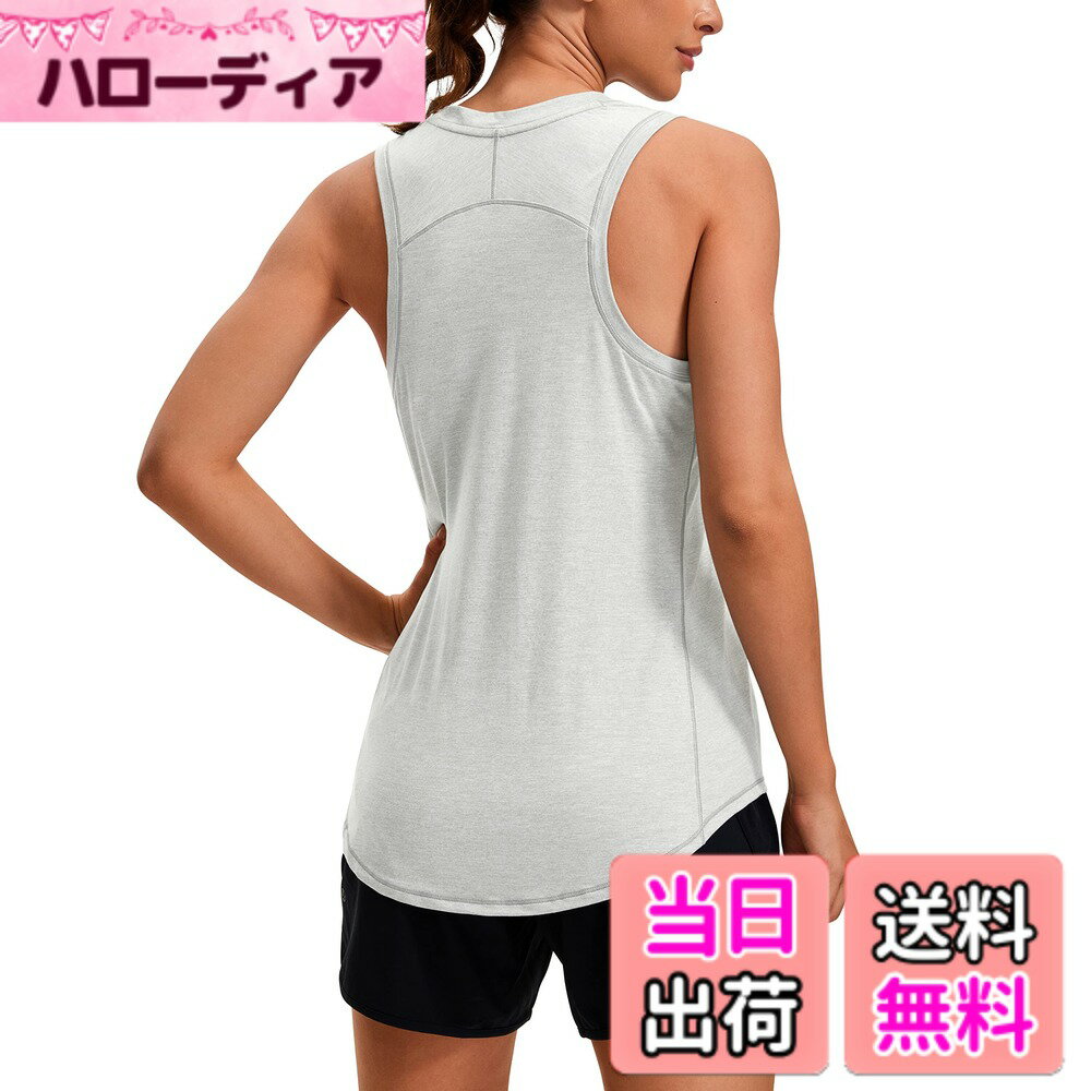 【送料無料】[CRZ YOGA] タンクトップ スポーツウェア トップス レディース ノースリーブ ハイネック レーサーバック 吸湿 速乾 軽量 スポーツ ランニング ヨガ 色：シルバーミスト、サイズ：XL Regular