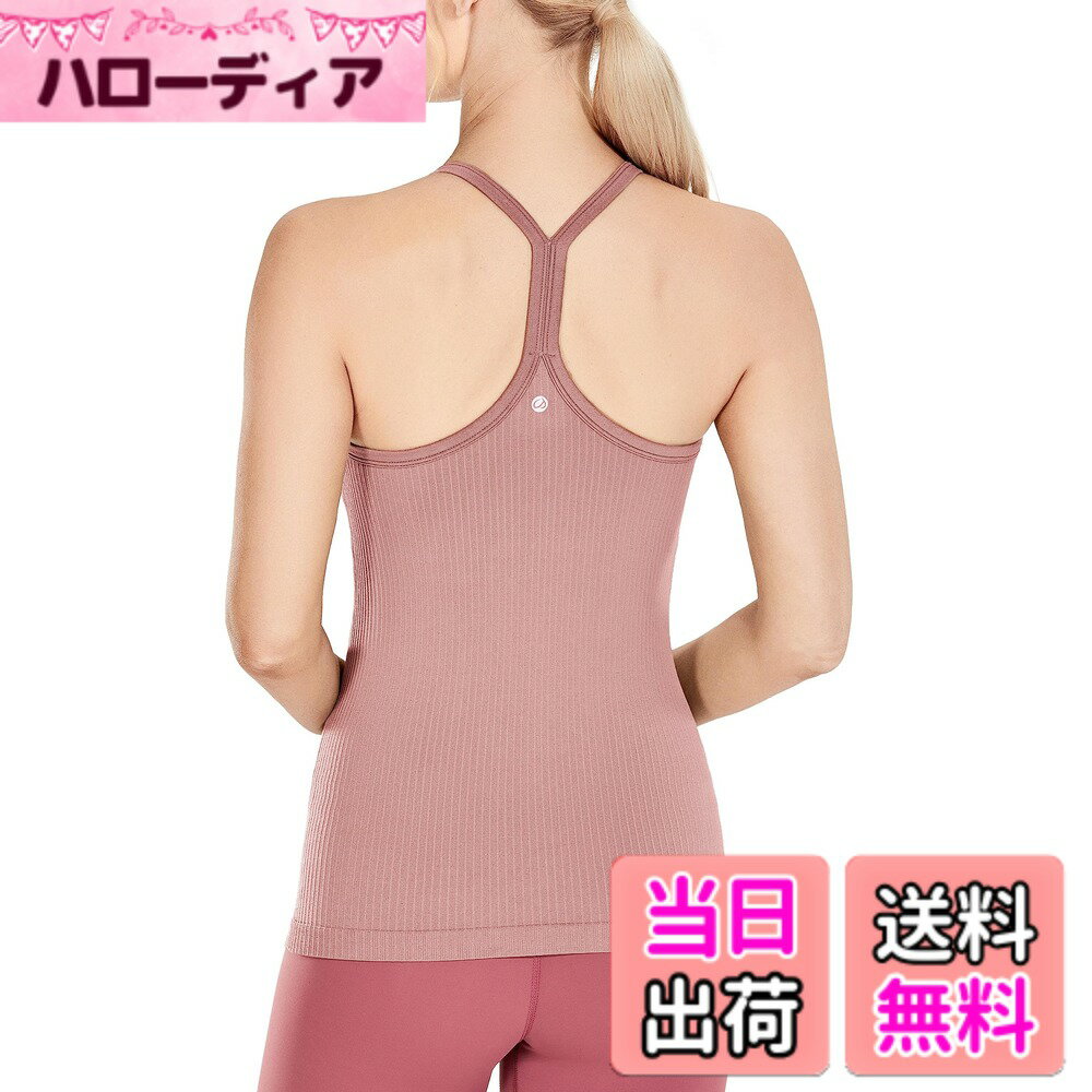 【送料無料】[CRZ YOGA] ヨガウェア レディース タンクトップ スポーツ キャミソール 速乾 リブ編み パッド付 Yバック フィットネストップス 色：ローズフレグラントパープル、サイズ：L Regular