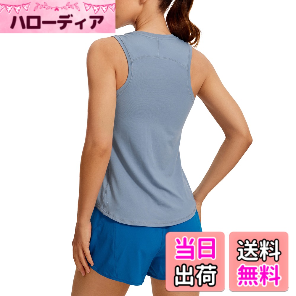 【送料無料】[CRZ YOGA] タンクトップ スポーツウェア トップス レディース ノースリーブ ハイネック レーサーバック 吸湿 速乾 軽量 スポーツ ランニング ヨガ 色：ブルーグレー、サイズ：M Regular