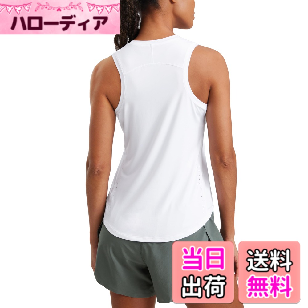 【送料無料】[CRZ YOGA] タンクトップ スポーツウェア トップス レディース ノースリーブ ハイネック レーサーバック 吸湿 速乾 軽量 スポーツ ランニング ヨガ 色：ホワイト1、サイズ：S Regular