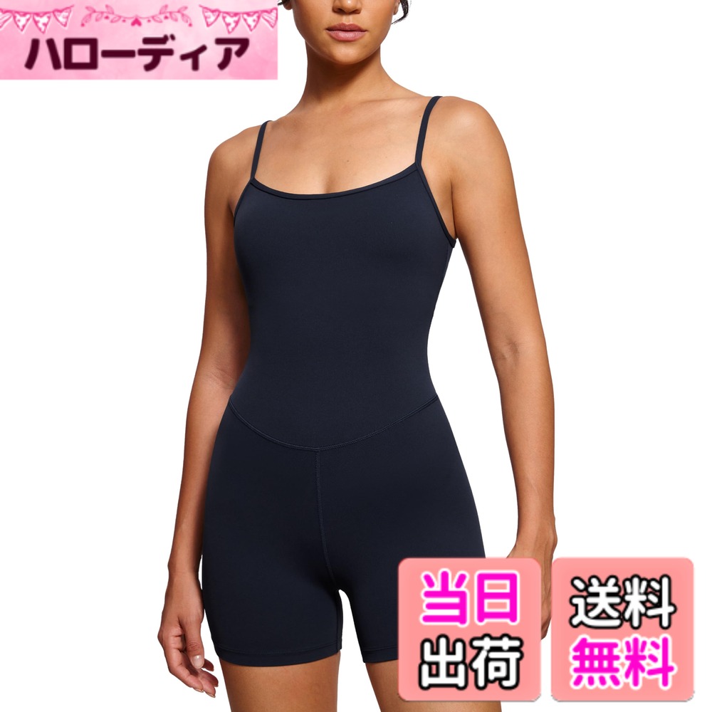 【送料無料】[CRZ YOGA] ジャンプスーツ レディース ヨガ オールインワン キャミソール カップ付 ショートパンツ ピラティス トレーニング Butterluxe 股下4インチ/10センチ 色：ダークネイビー、サイズ：XS