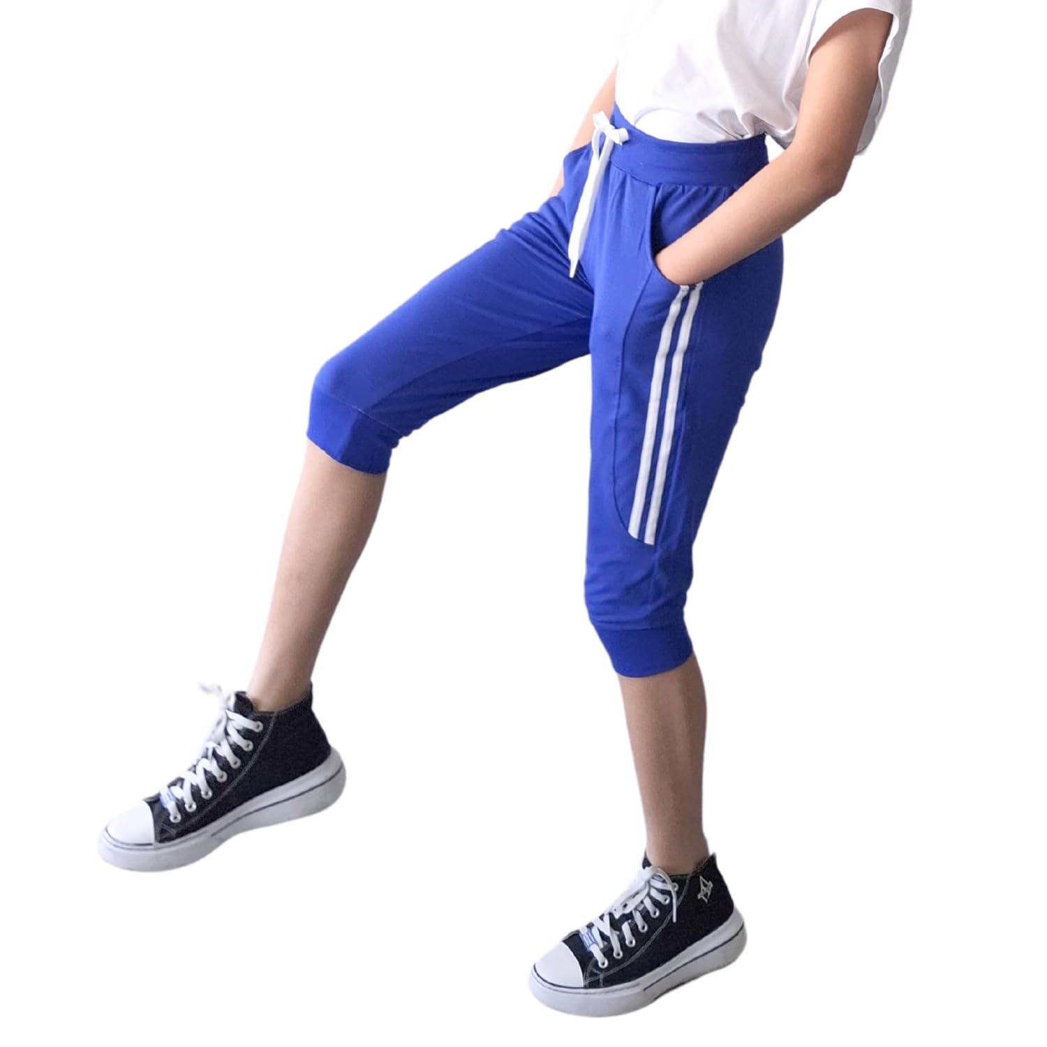 【送料無料】[Pualani Bloom] レディース スウェットパンツ 7分丈 2本ライン 吸汗 伸縮性 柔らかい 通..