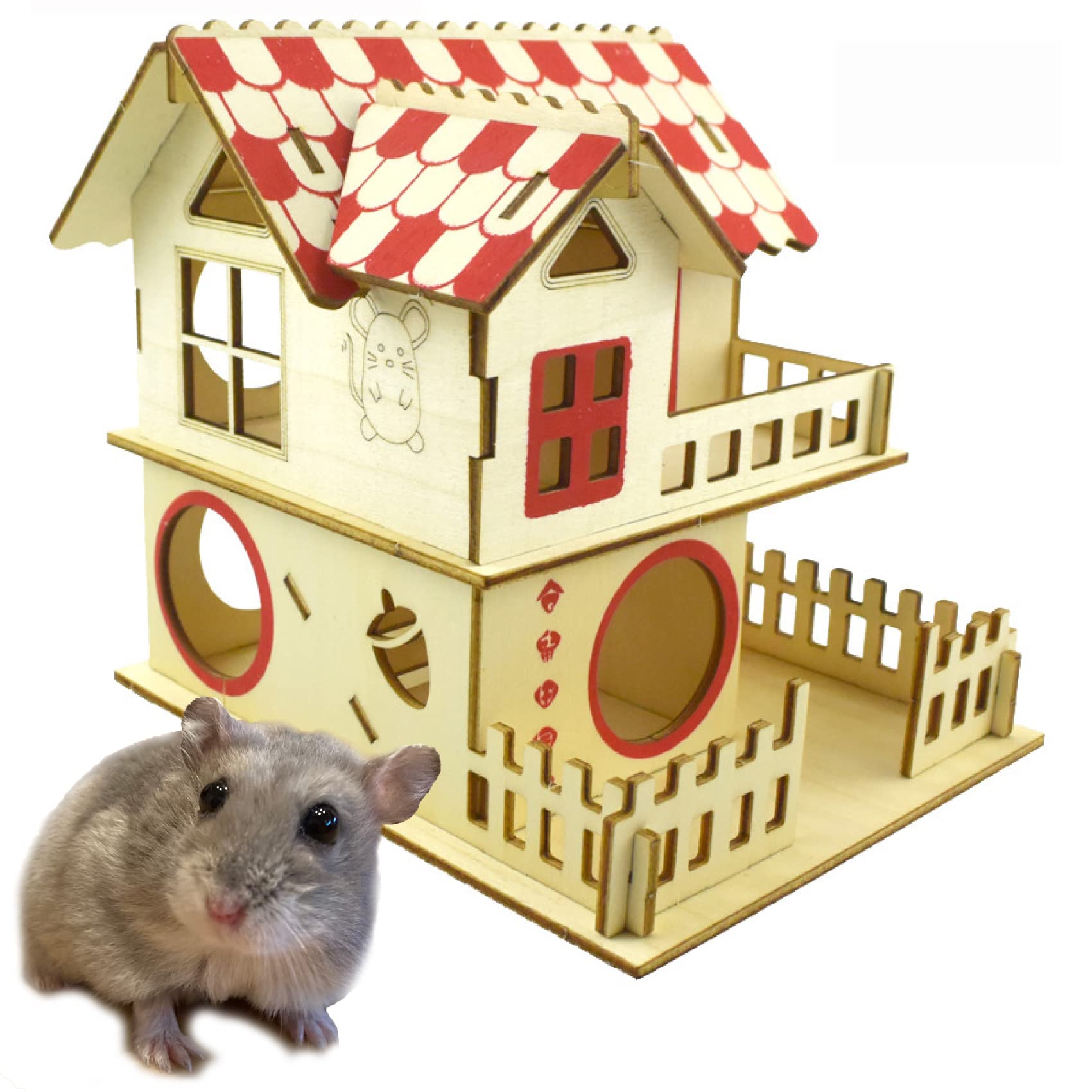 【送料無料】PIENSE 小動物 ハムスター 隠れ家 2階建て ハウス 小屋 遊び場 プレイハウス はしご 木製 運動不足解消 ストレス発散